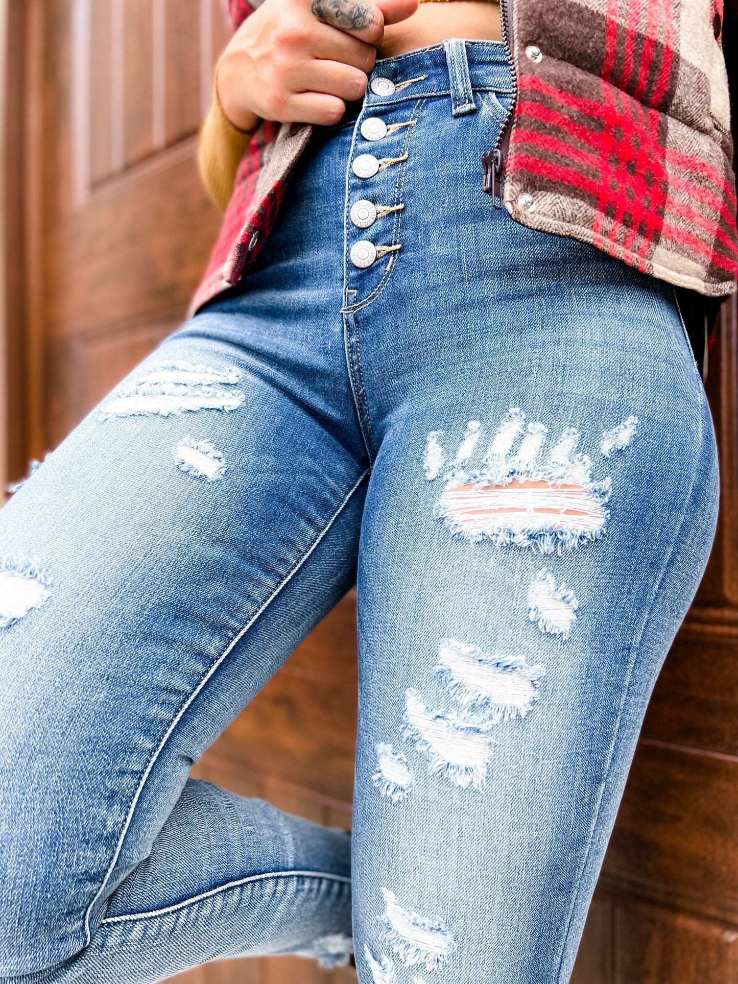 Judy Blue Wish Upon a Star Medium Wash Distressed Skinny Button Fly Jeans