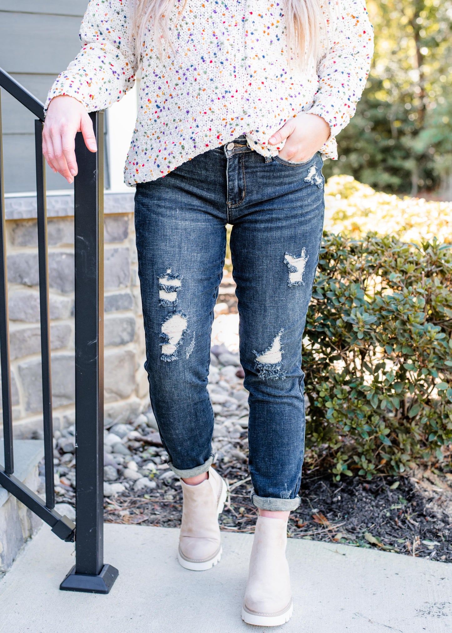 Judy Blue Dark Wash Distressed Relaxed Fit Jeans