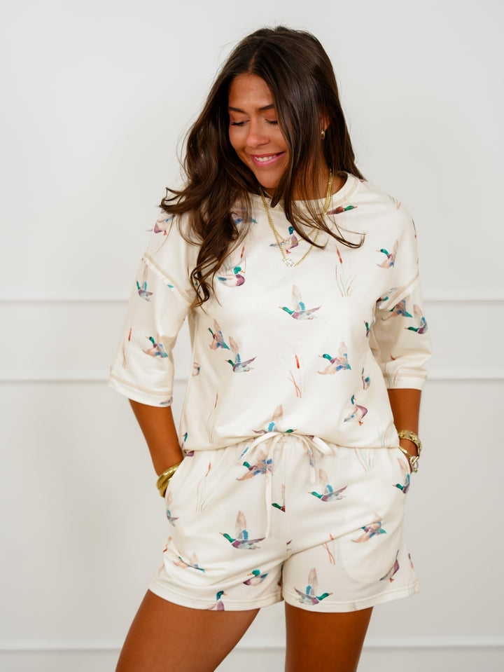 Mallard Print Short Sleeve Top And Shorts Set