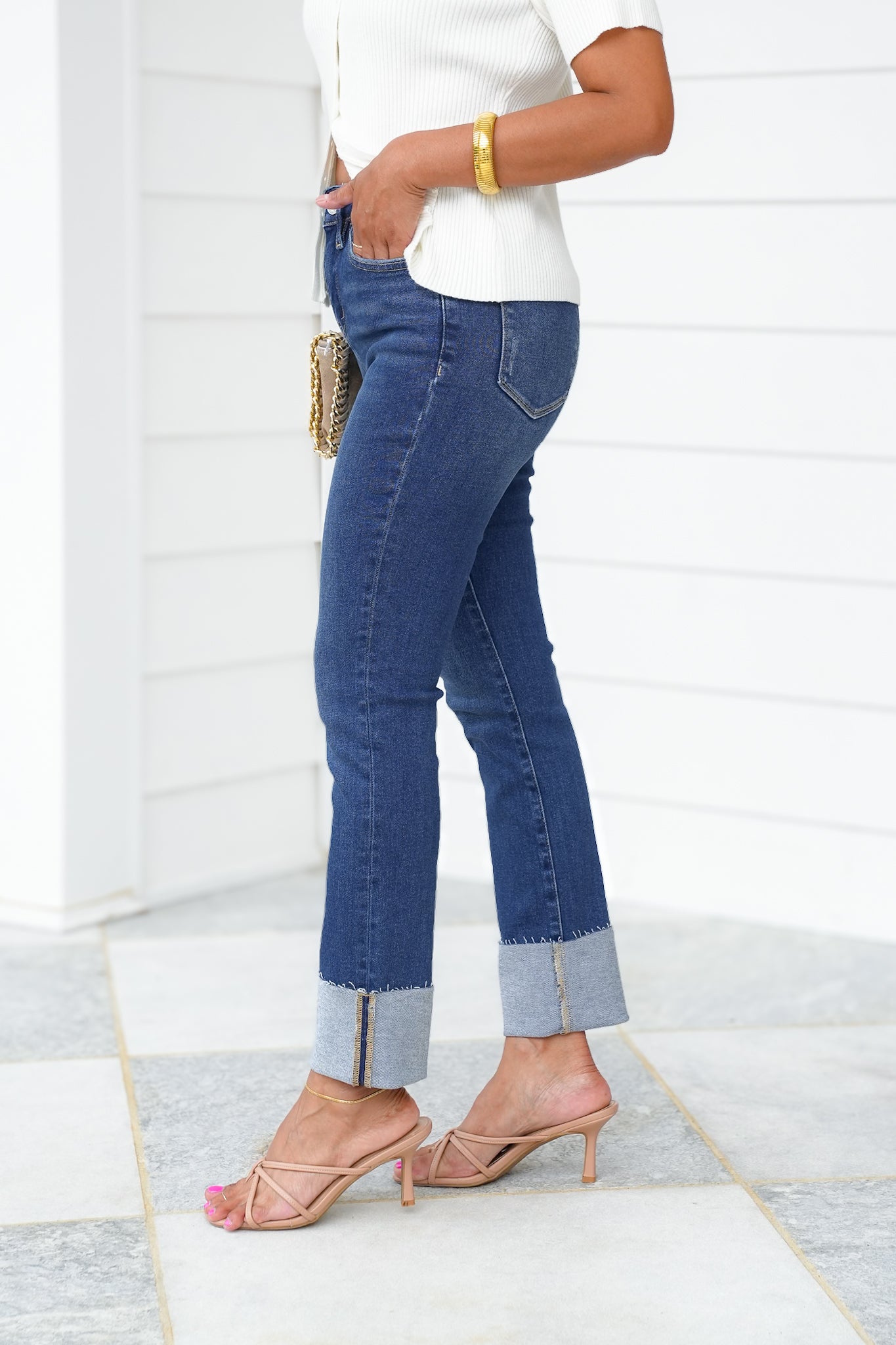 Lovervet High Rise Dark Wash Cuffed Slim Straight Leg Jeans