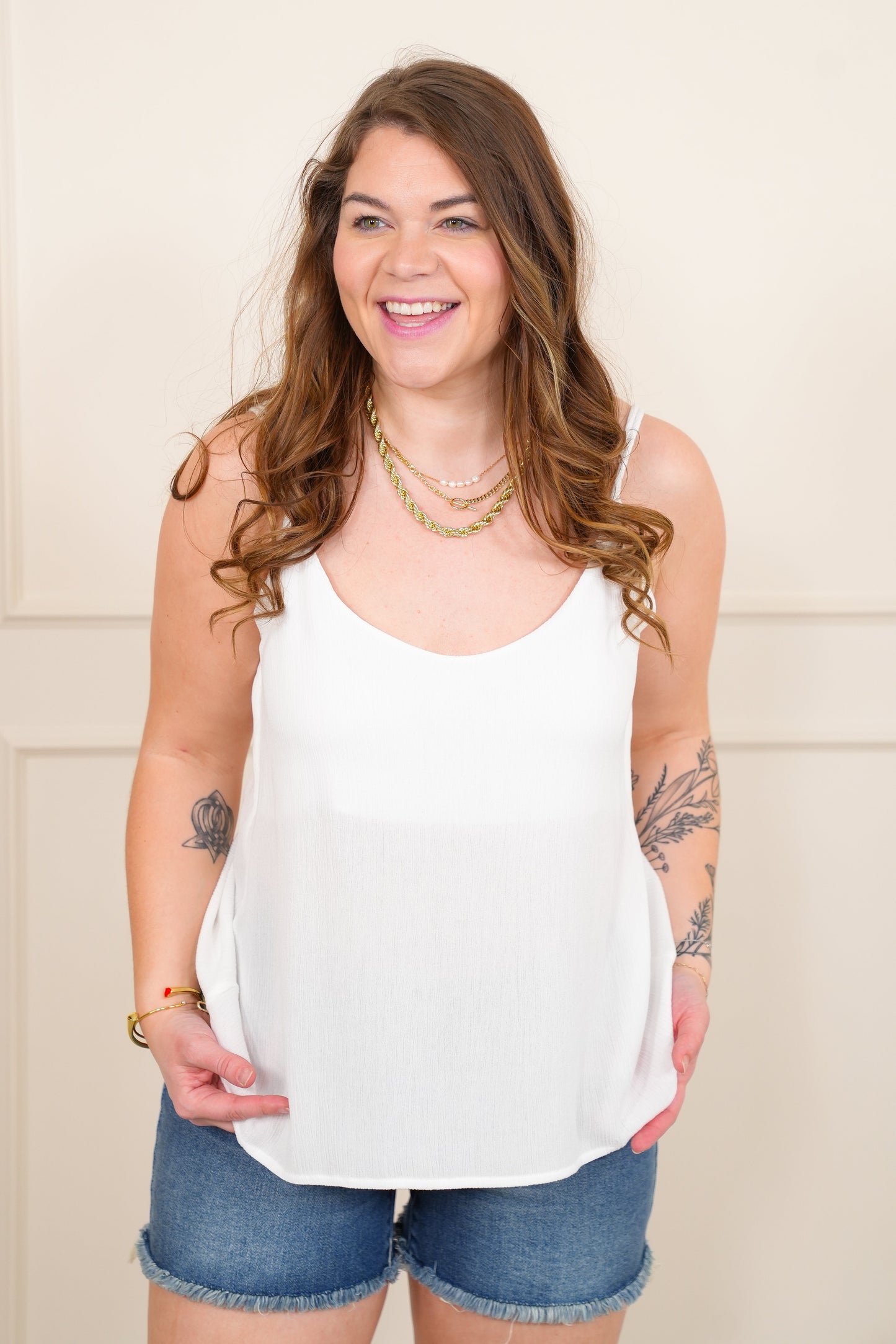 Door Buster! Zenana Double Spaghetti Strap Crinkle V-Neck Cami Top