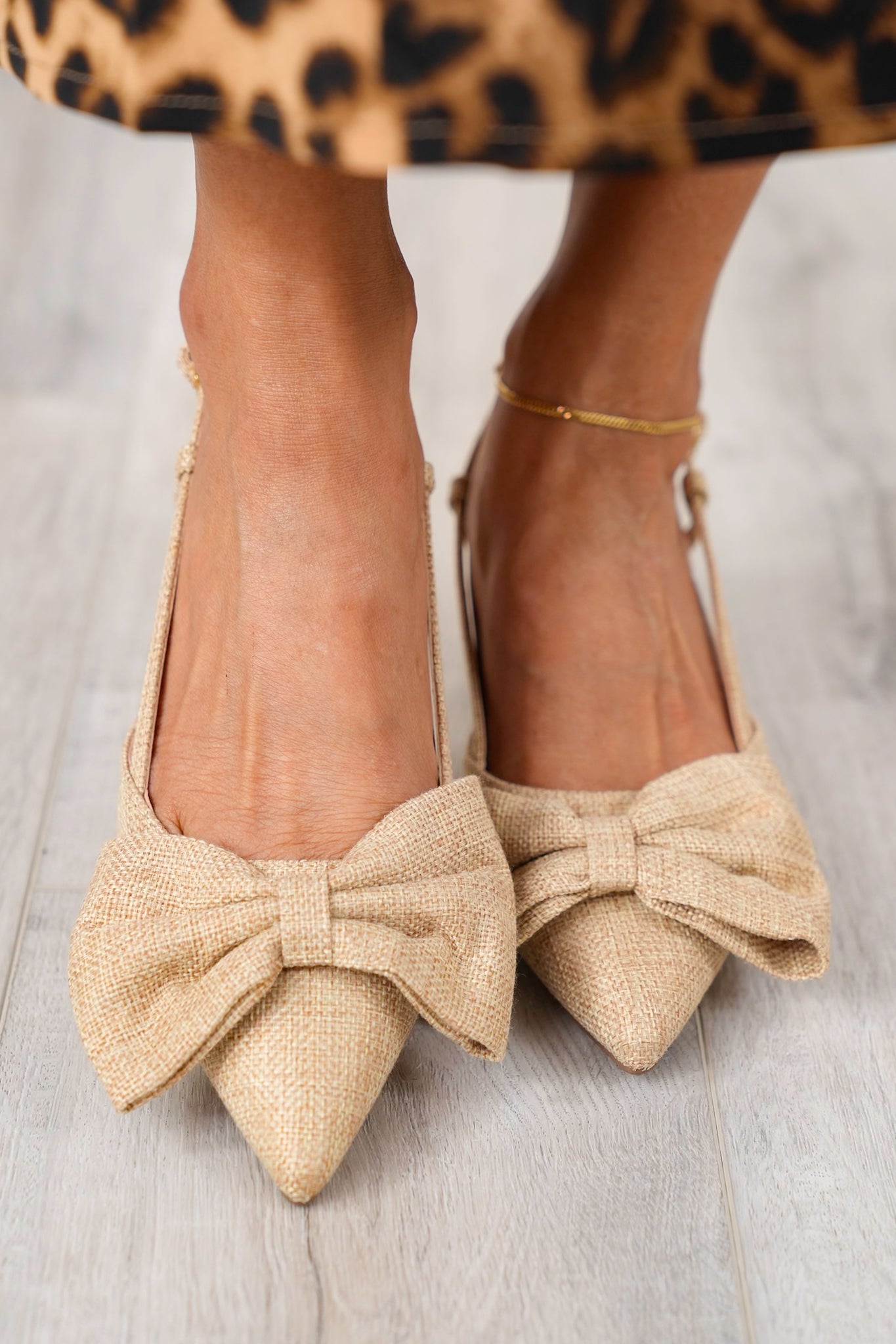 Woven Texture Slingback Heel Shoe with Bow Detail