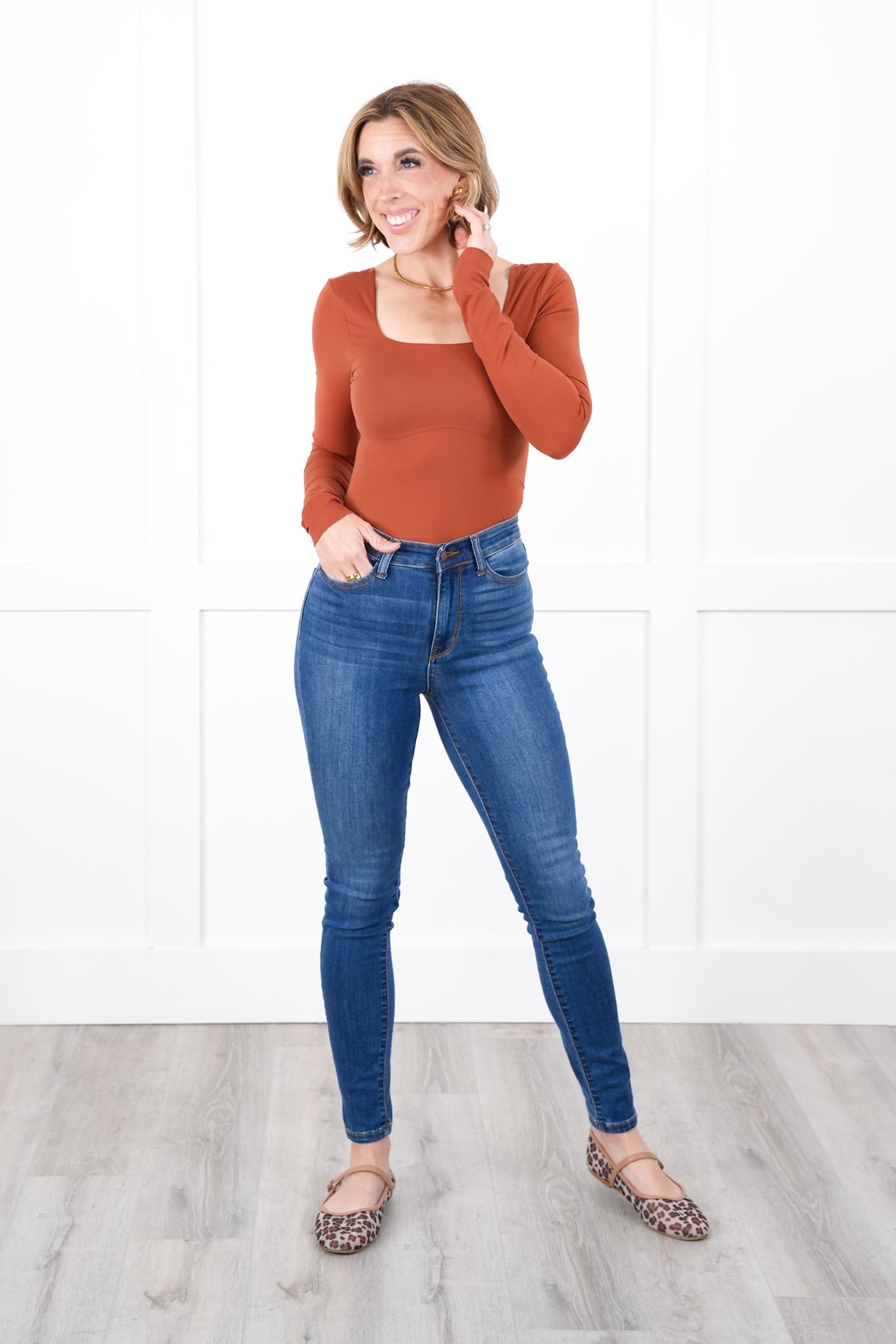 Solid Long Sleeve Square Neck Bodysuit (Multiple Colors)