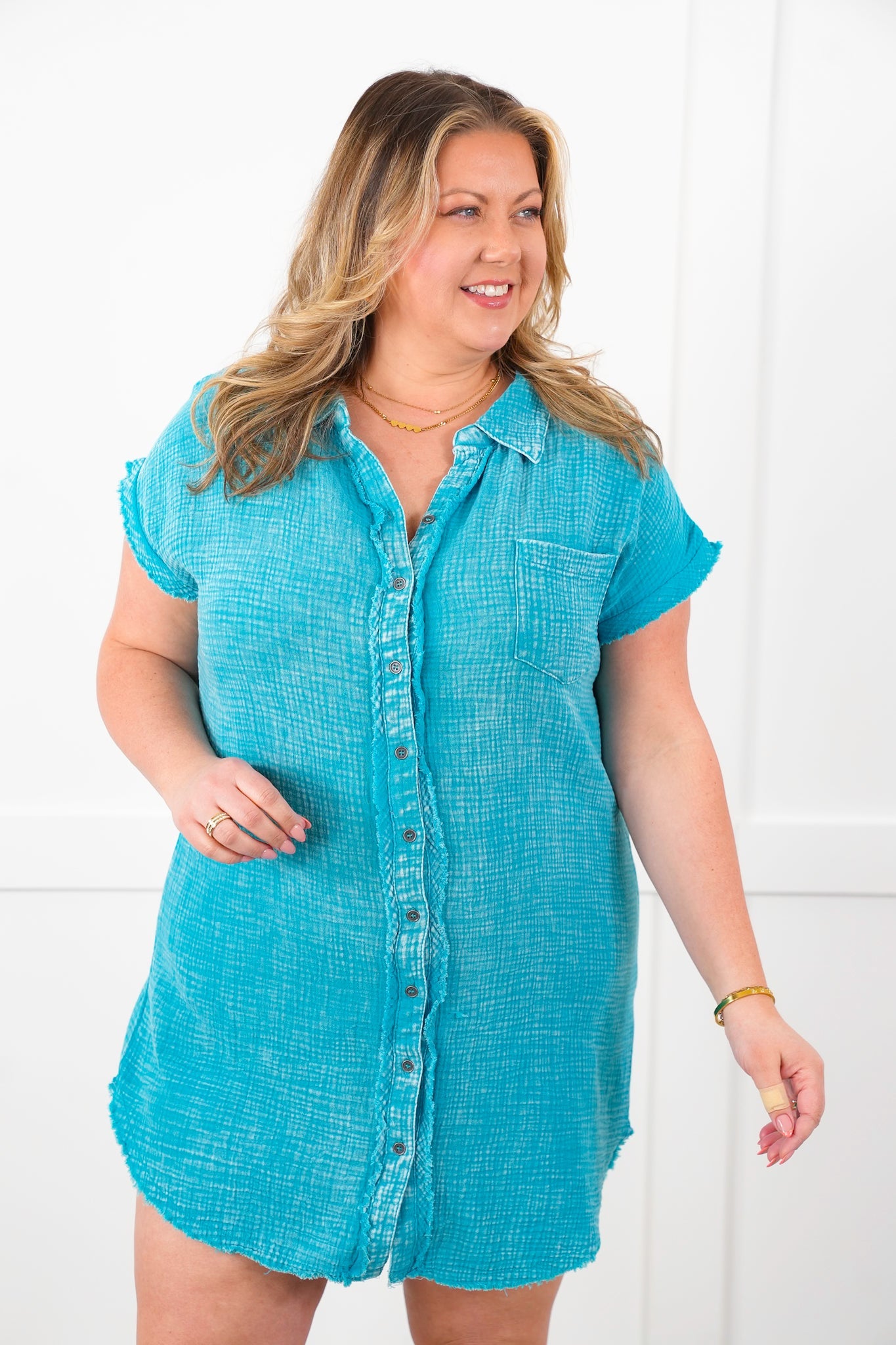 Door Buster! Zenana Washed Button Down Double Gauze Shirt Dress