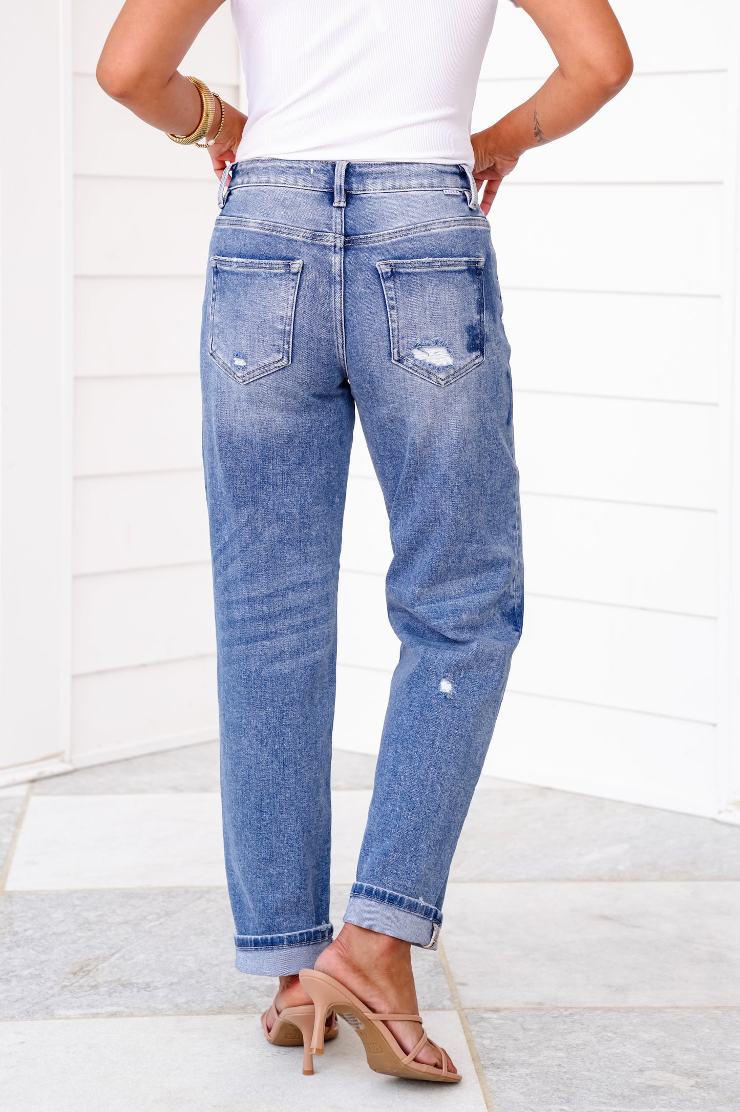 Risen High Rise Medium Wash Star Shade Boyfriend Jeans