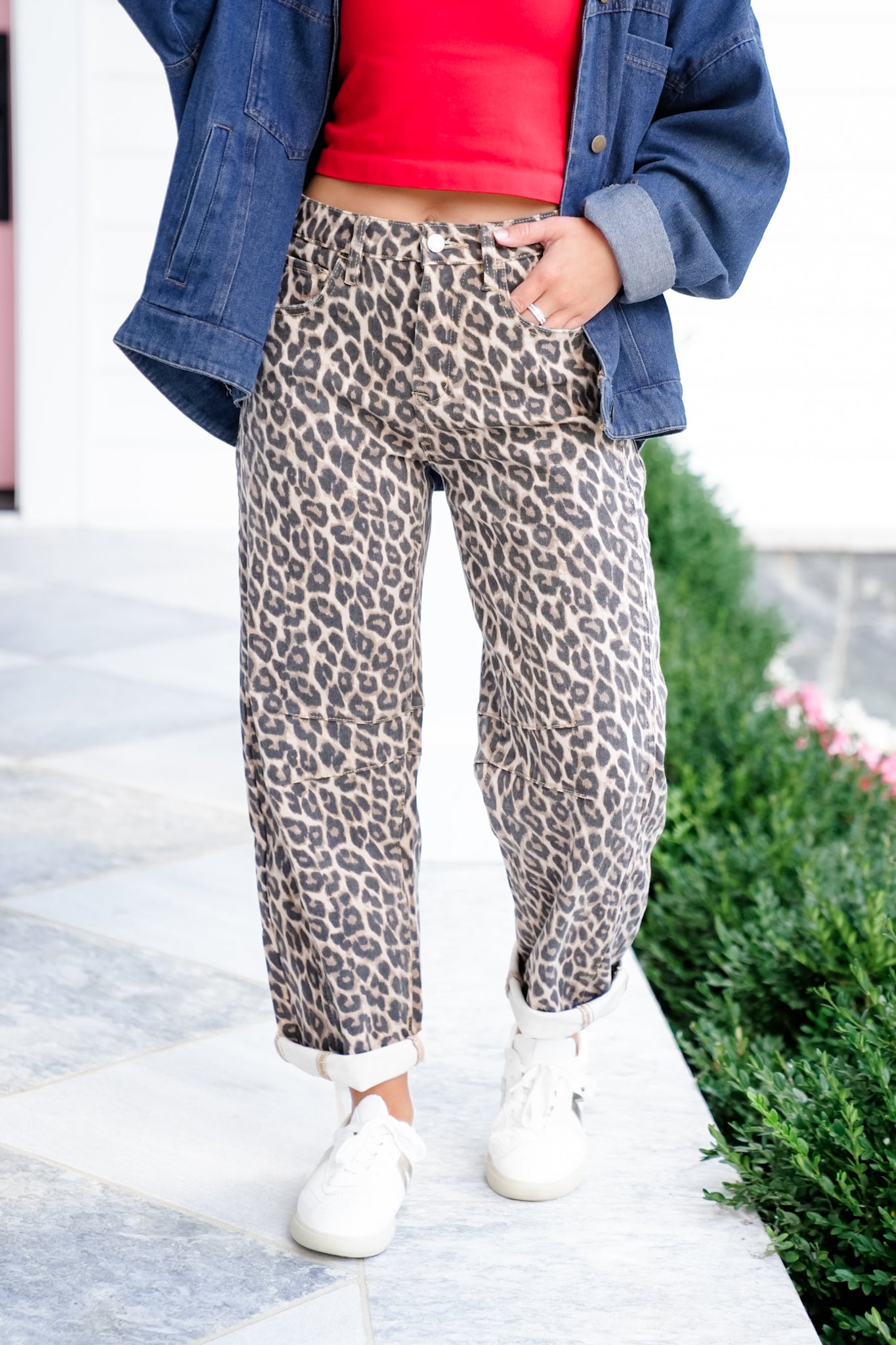 Vervet High Rise Leopard Barrel Jeans