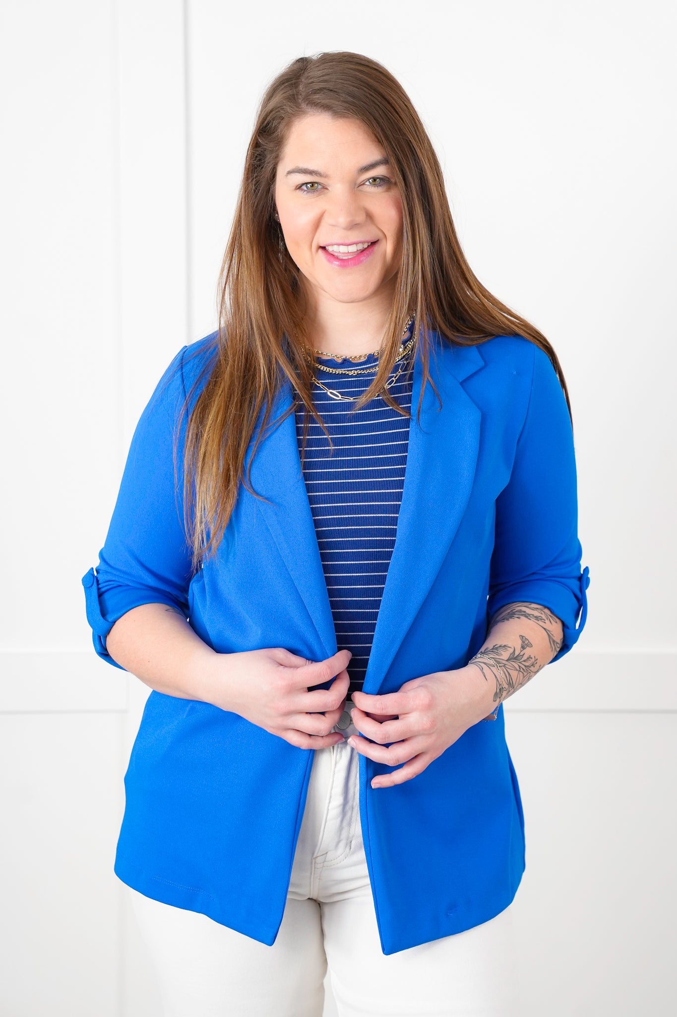 Door Buster! Plus/Reg Solid Button Tab Sleeve Open Blazer