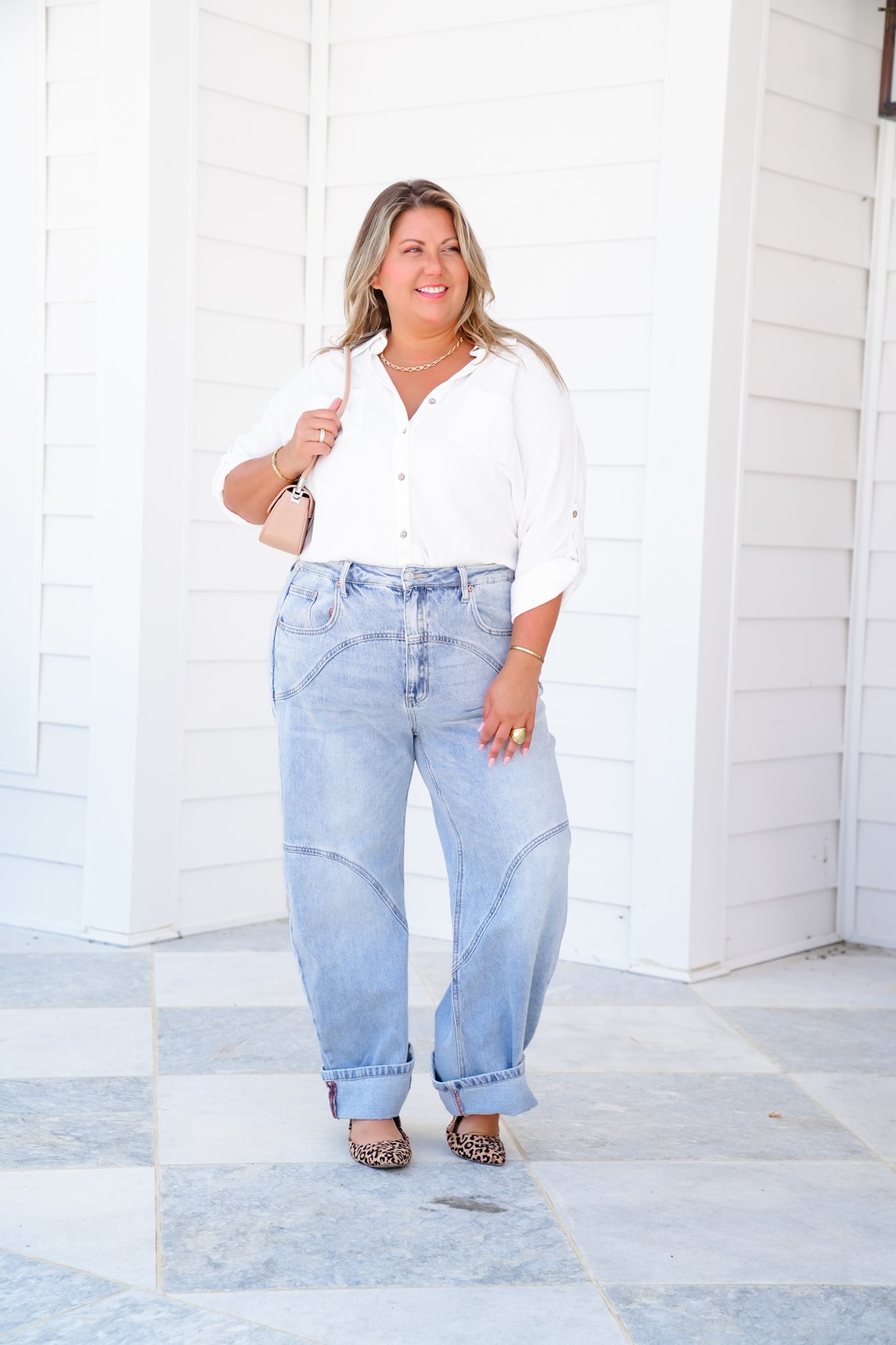 Saige High Rise Light Wash Barrel Jeans with Wide Cuff