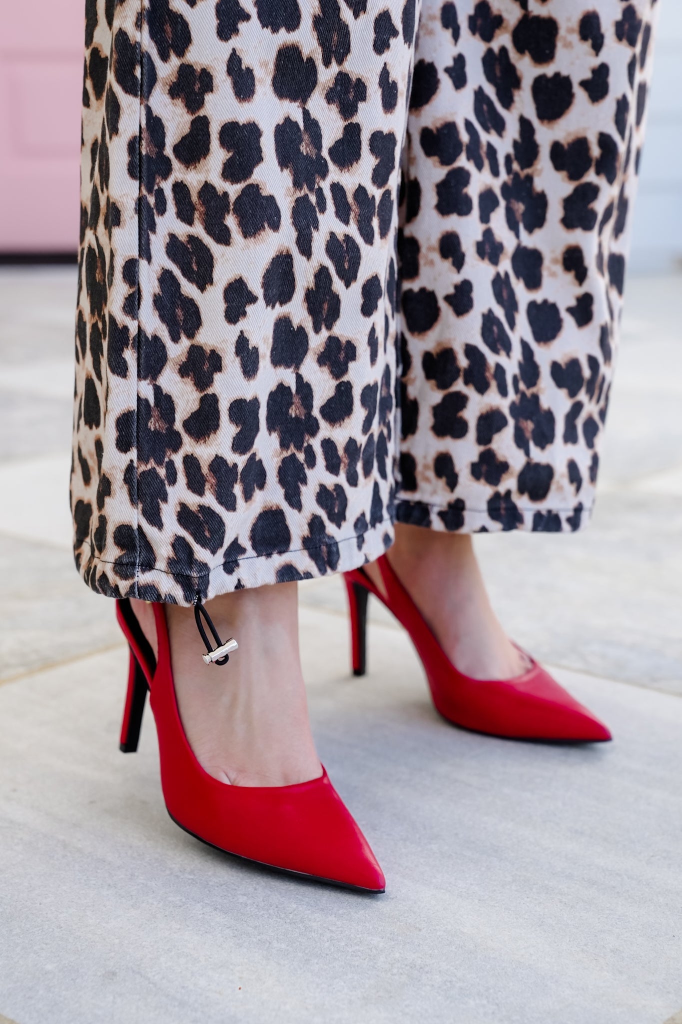 Plus/Reg Leopard Print Denim Wide Adjustable Leg Pants