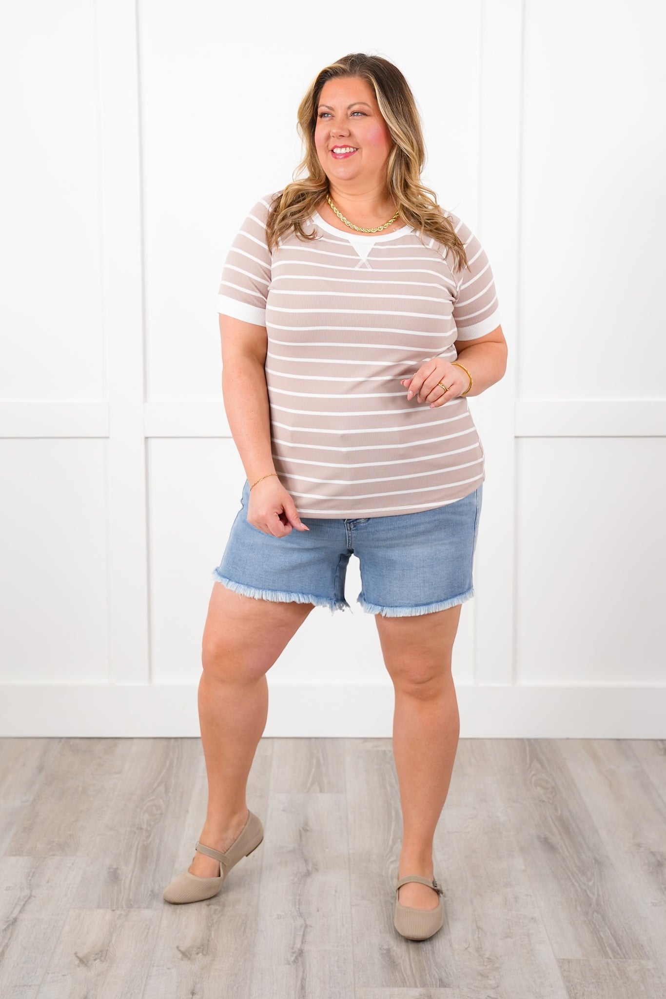 Stripe Short Sleeve Round Neck Top