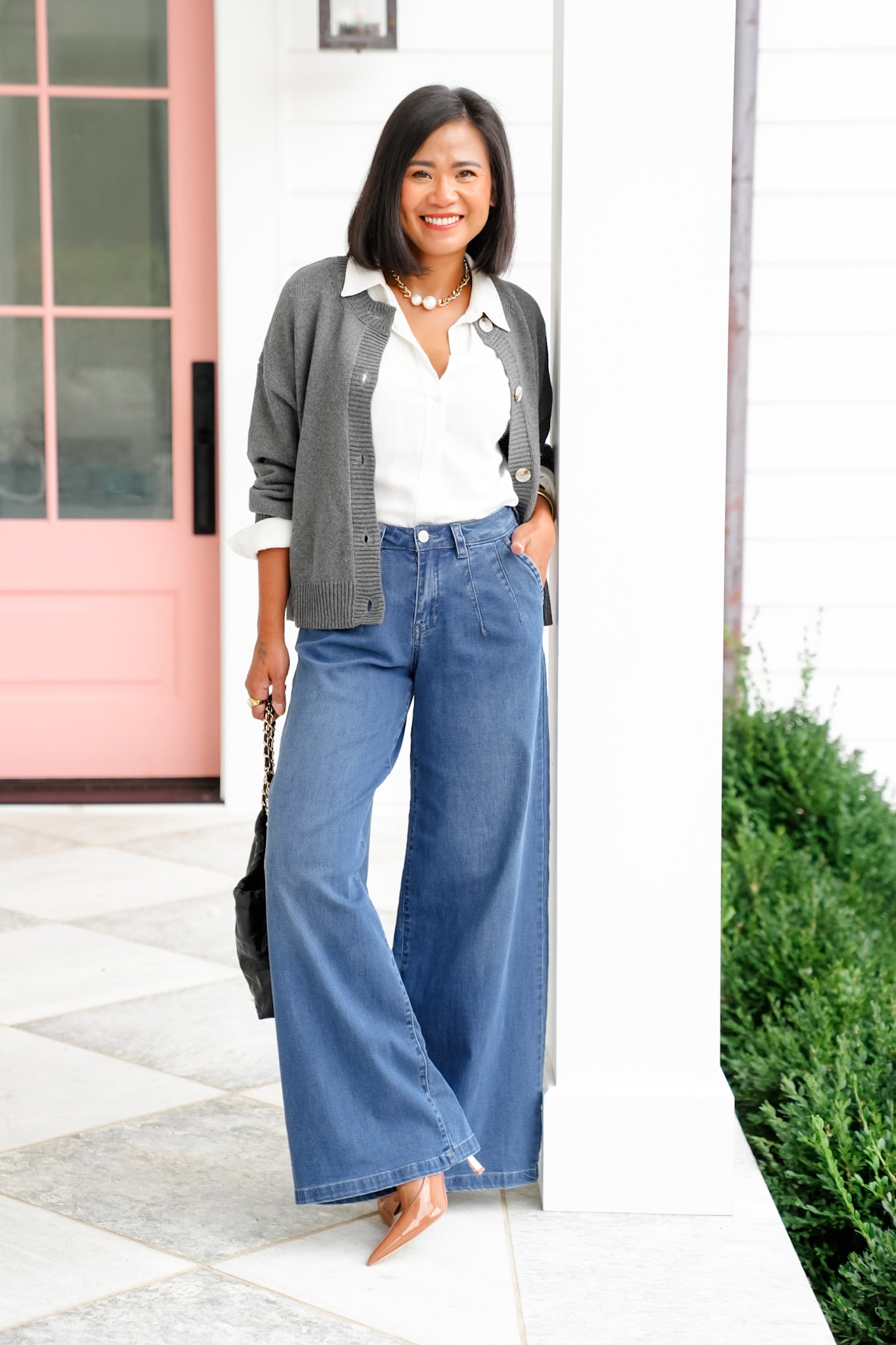 Risen Mid Rise Medium Wash Wide Leg Knit Jeans