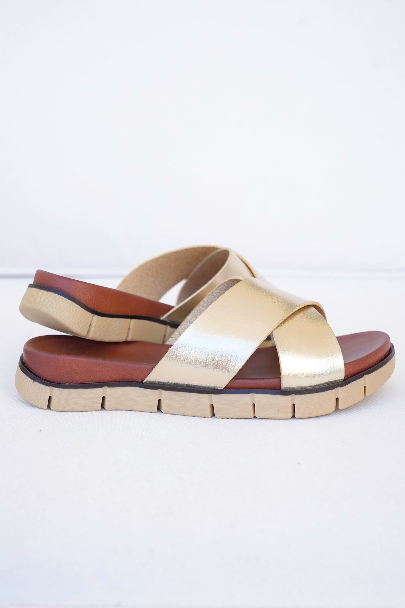 MIA Gold Cross Strap Platform Sandal