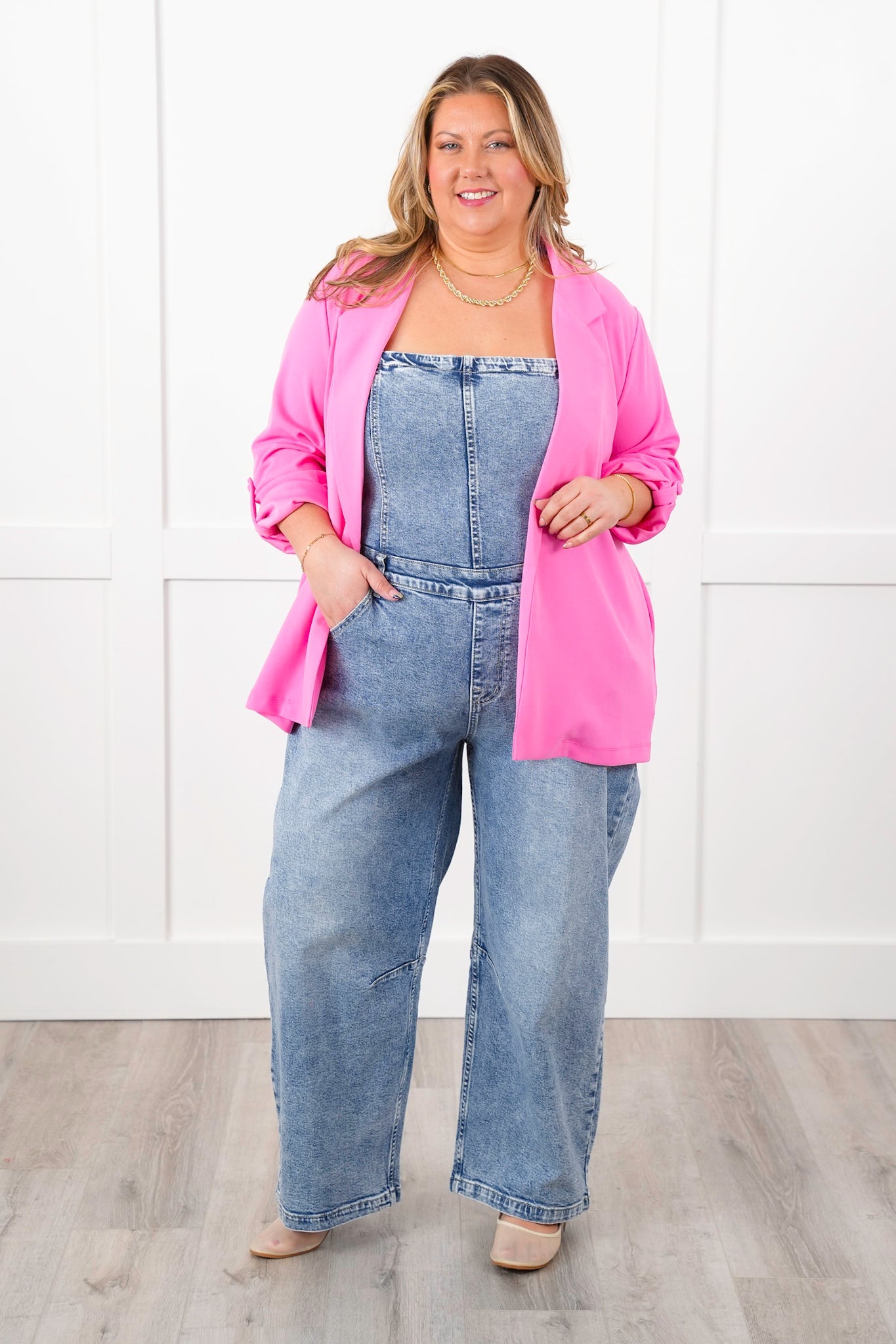 Door Buster! Plus/Reg Solid Button Tab Sleeve Open Blazer