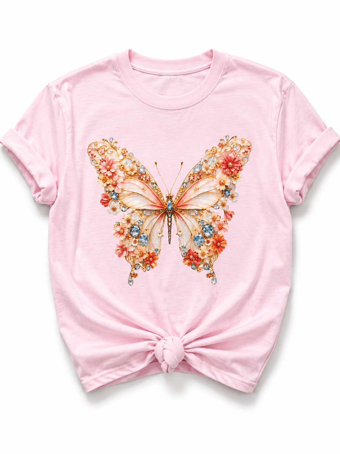 Plus/Reg Short Sleeve Jeweled Butterfly Graphic Tee - Freckled Poppy