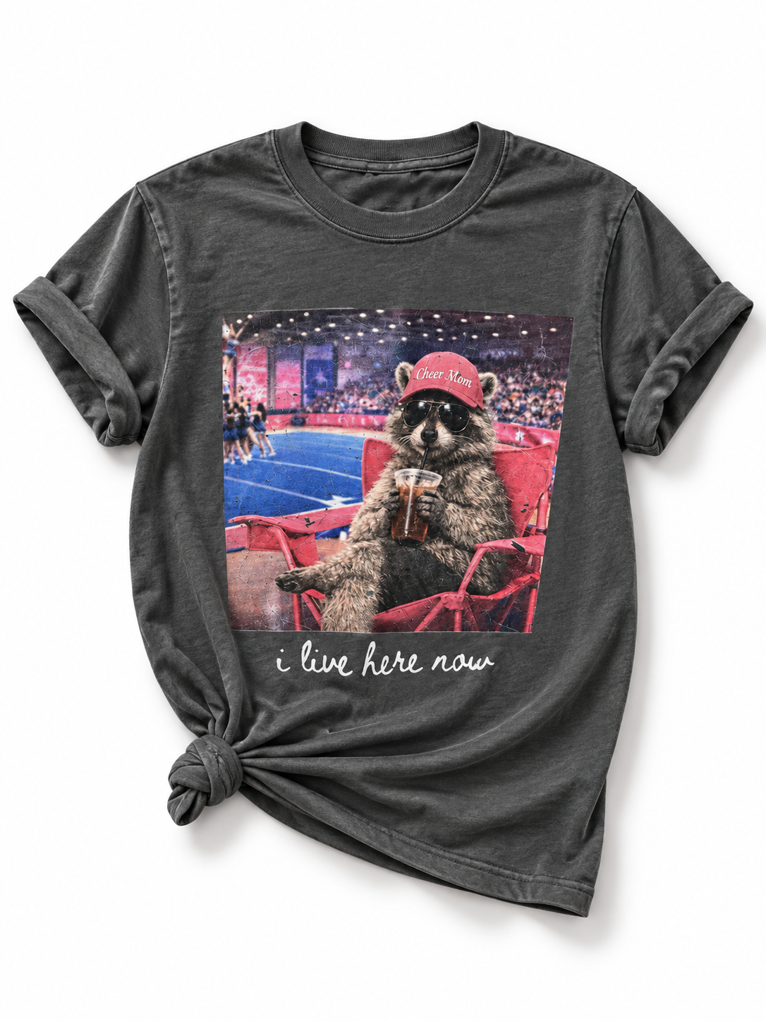 Plus/Reg Short Sleeve "I Live Here Now" Raccoon Graphic Tee