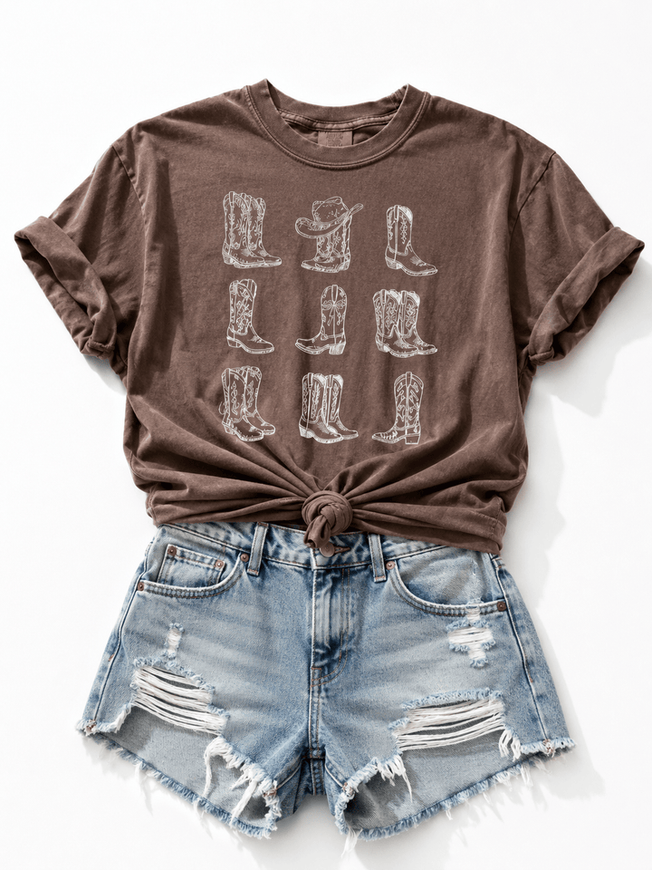 Plus/Reg Short Sleeve Cowboys Boots Graphic Tee - Freckled Poppy