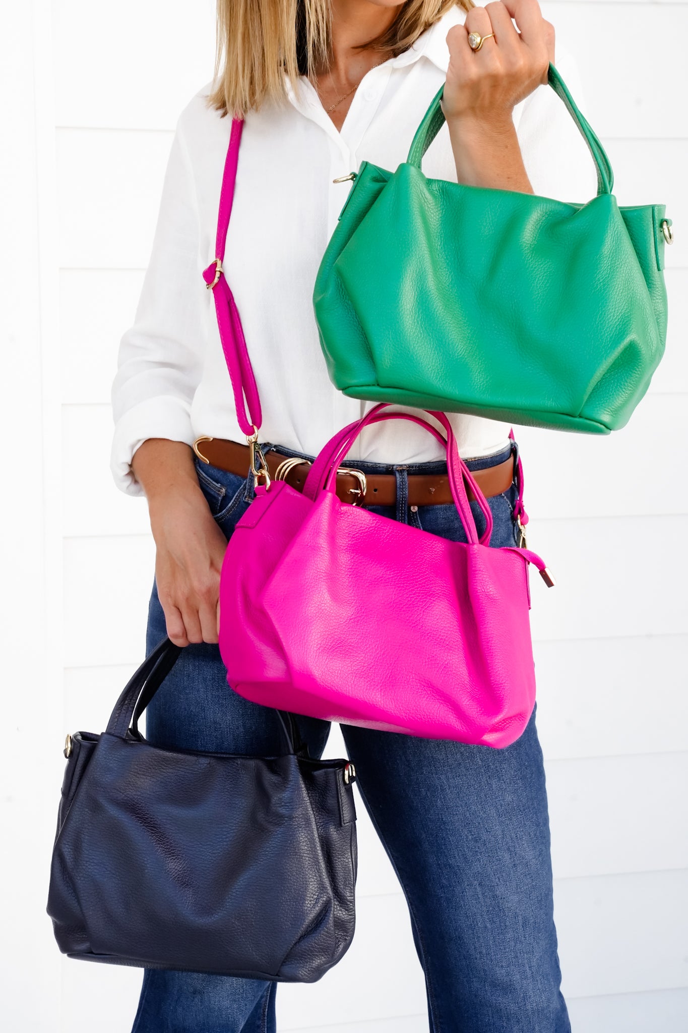 Genuine Italian Leather Top Handle and Crossbody Bag with Zip Closure