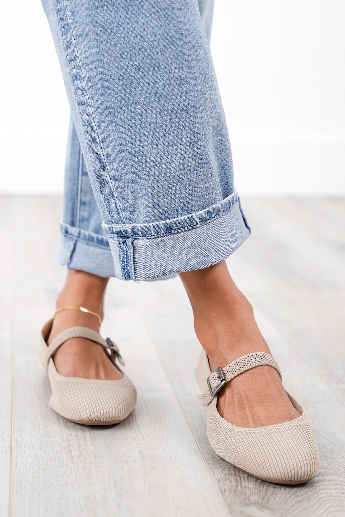 Risen High Rise Light Wash Ankle Barrel Jeans with Cuff