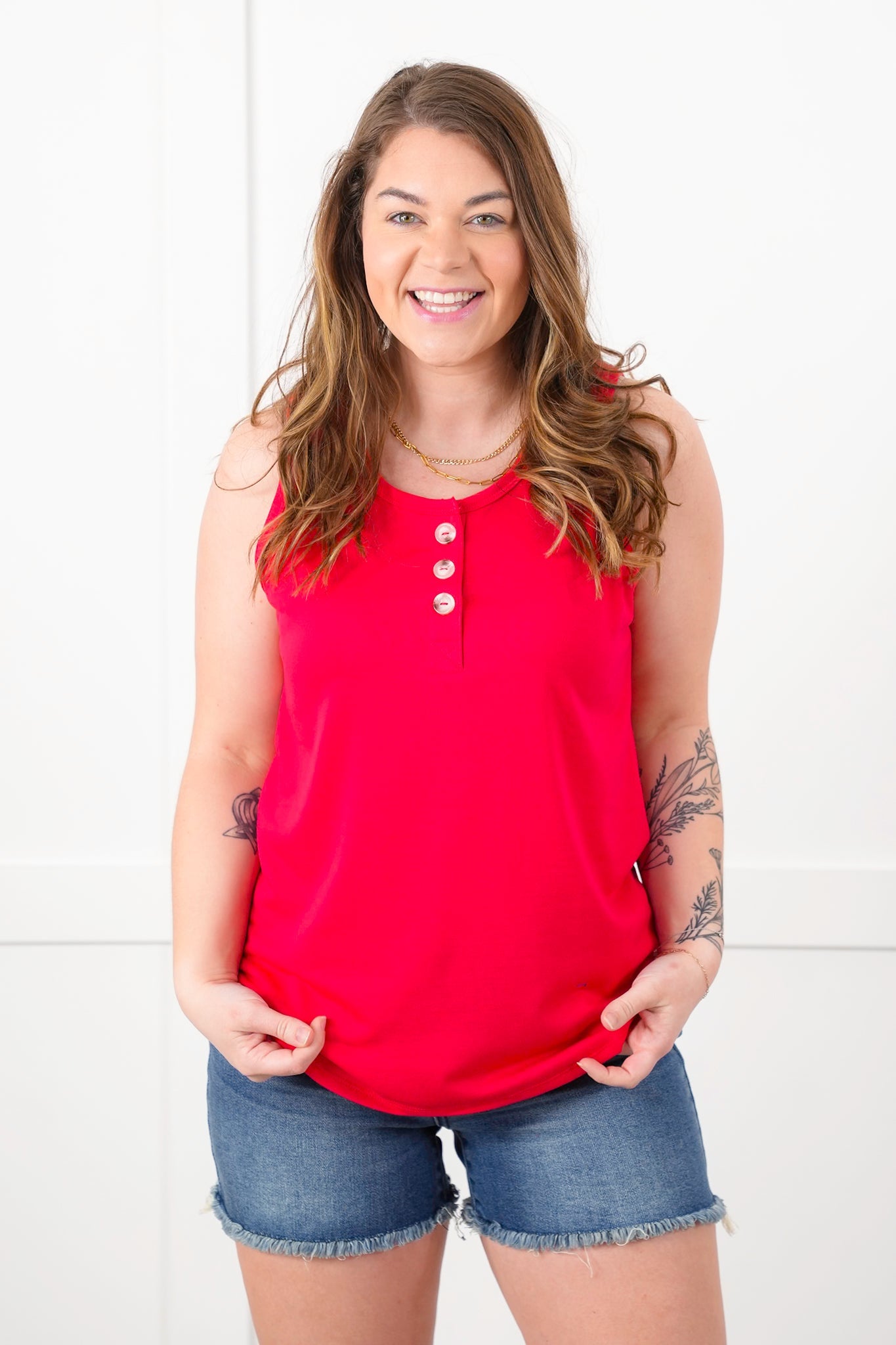 Door Buster! Plus/Reg Solid Button Up Knit Tank Top