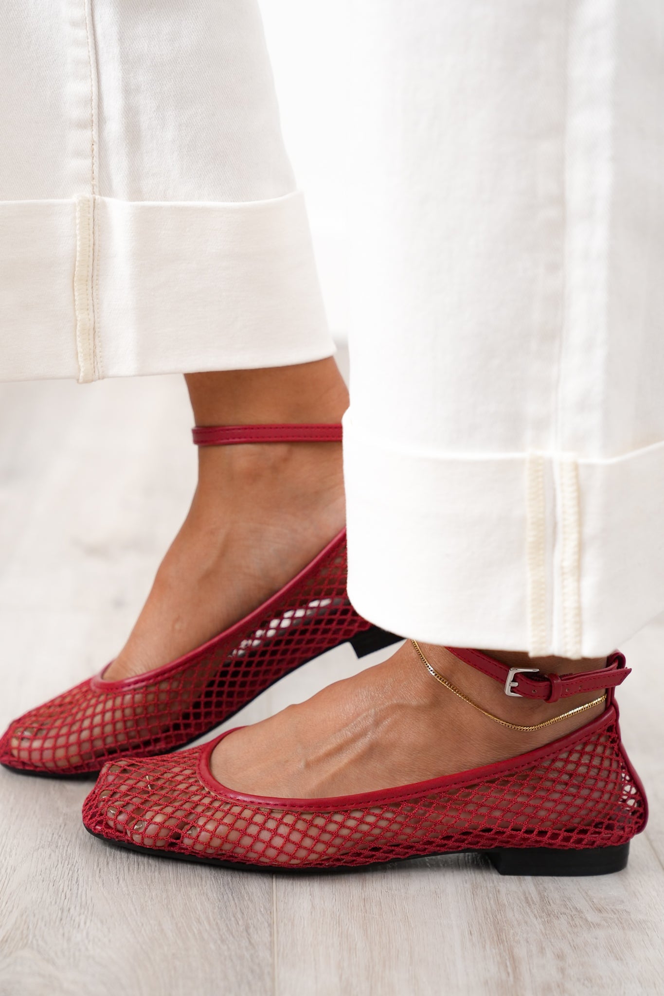 MIA Chic Mesh Flats with Ankle Strap