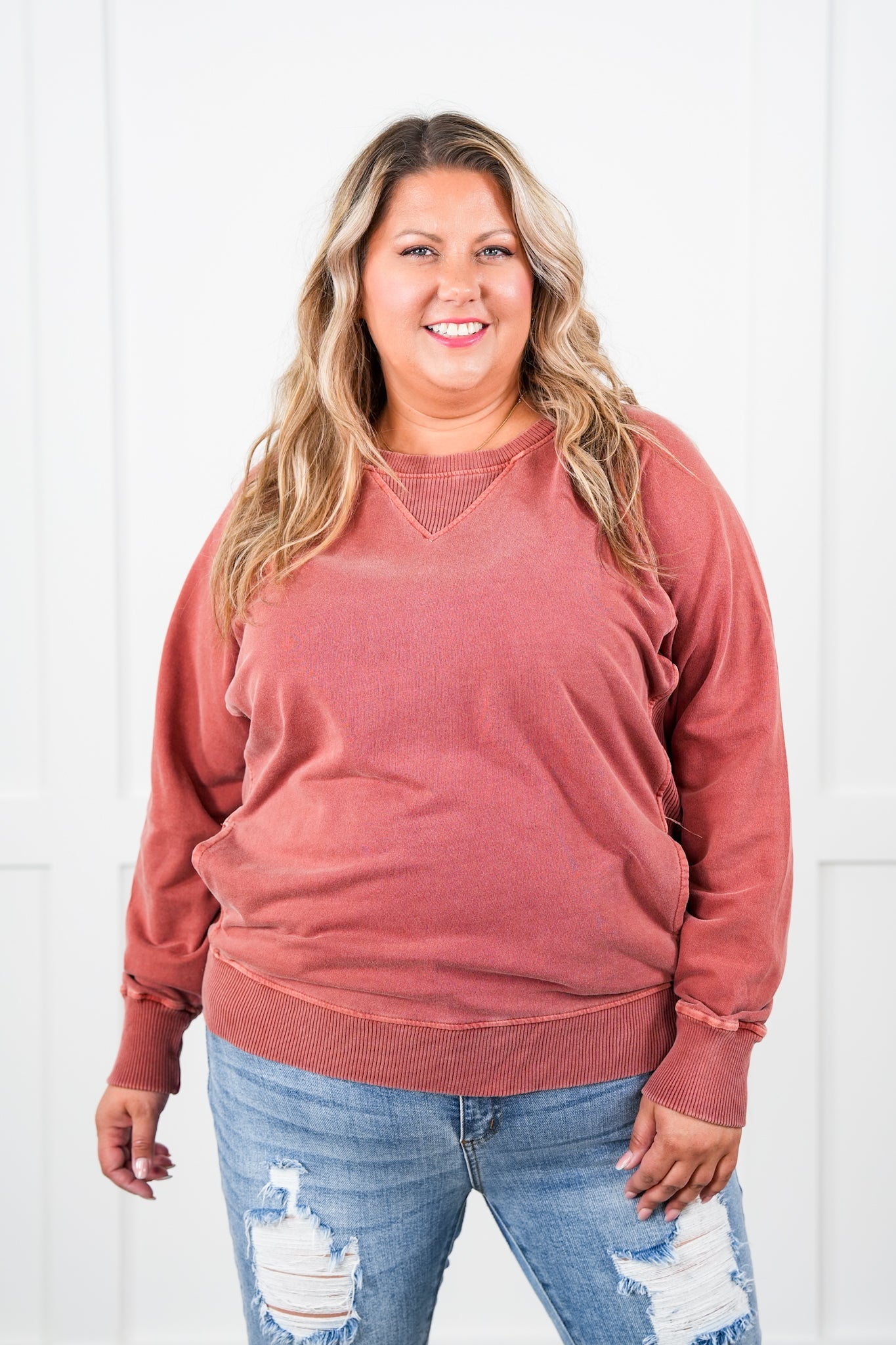 Restock + New Colors Door Buster! PLUS/REG Zenana Pigment Dyed French Terry Pullover w/ Pockets (Multiple Colors)