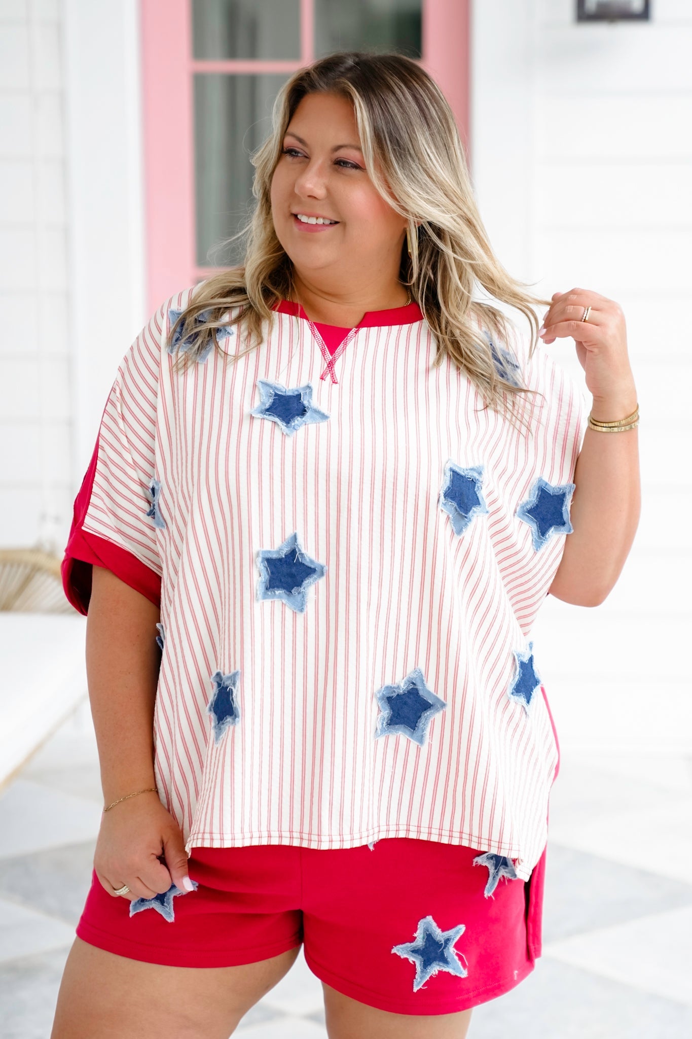 Stripe Short Sleeve Top with Star Detail