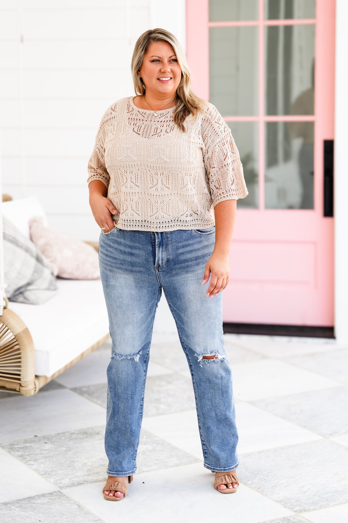 Risen Trophy Wife High Rise Medium Wash Ankle Slim Straight Leg