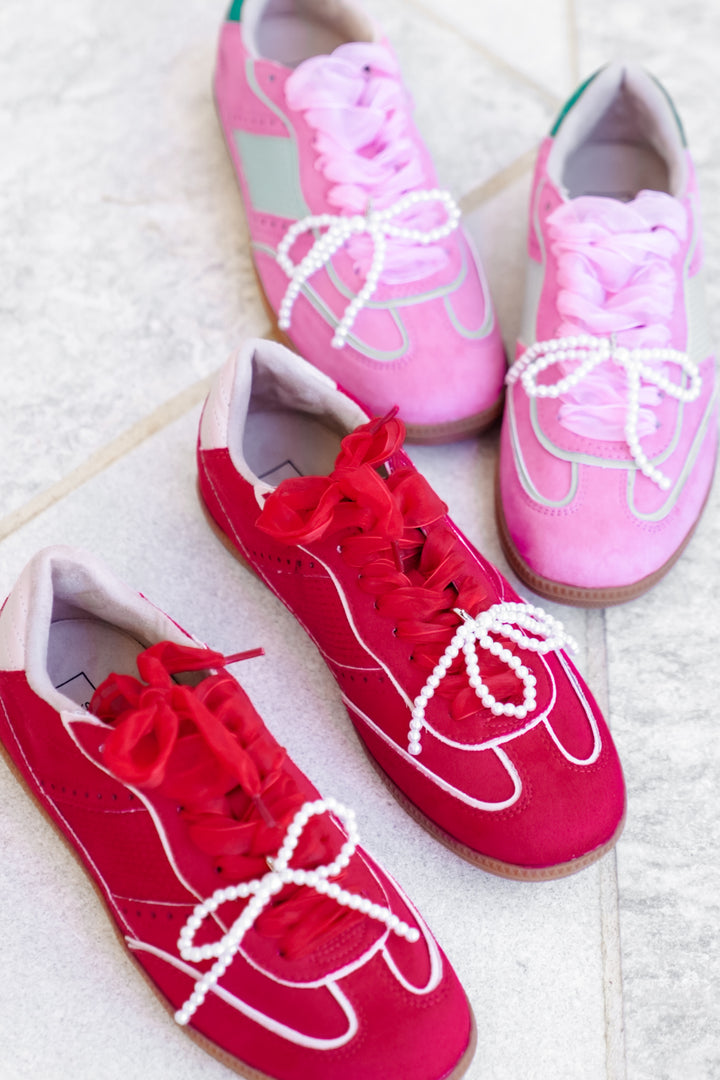 Shu Shop Lace Up Sneaker with Pearl Bow
