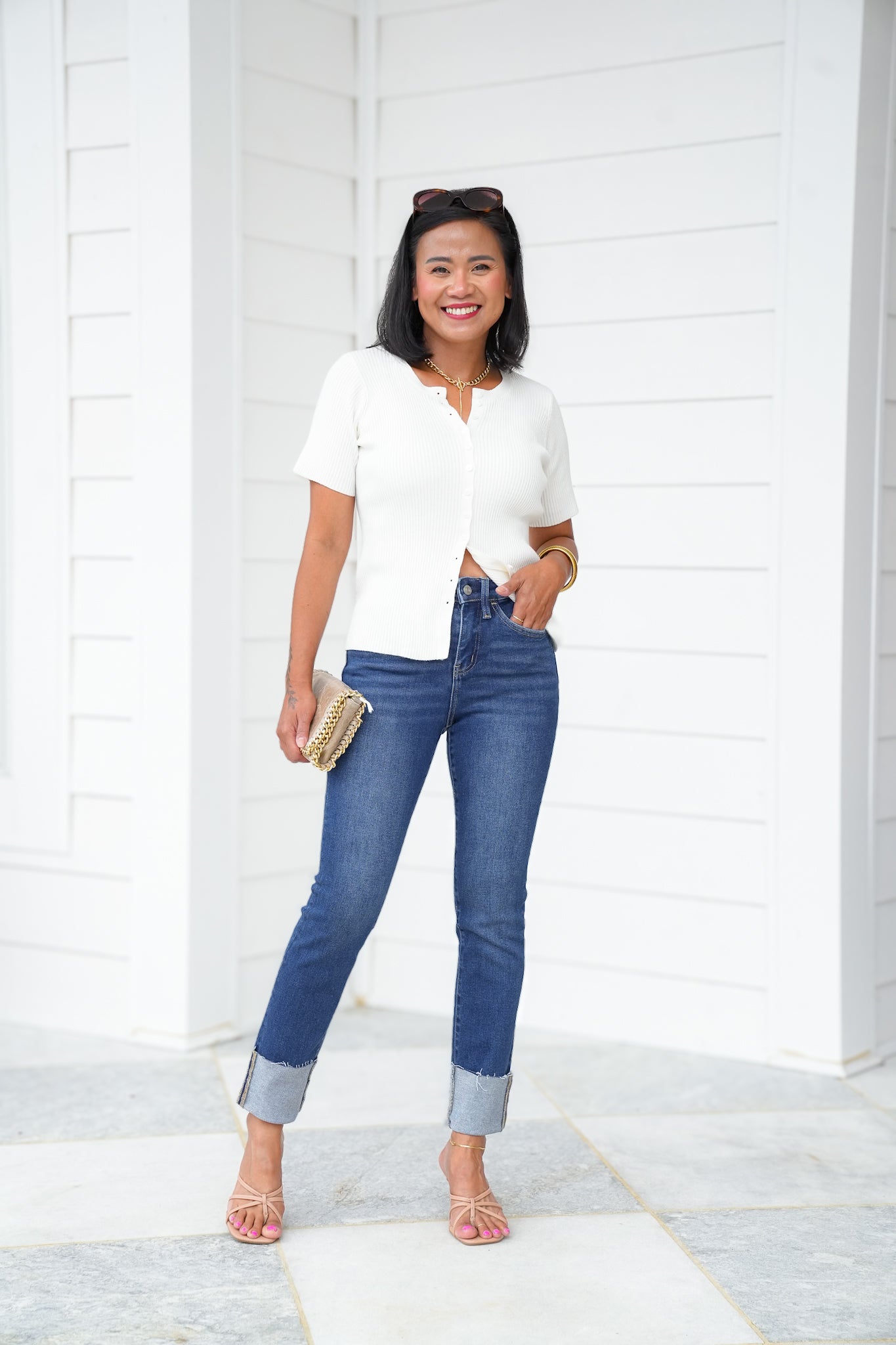 Lovervet High Rise Dark Wash Cuffed Slim Straight Leg Jeans
