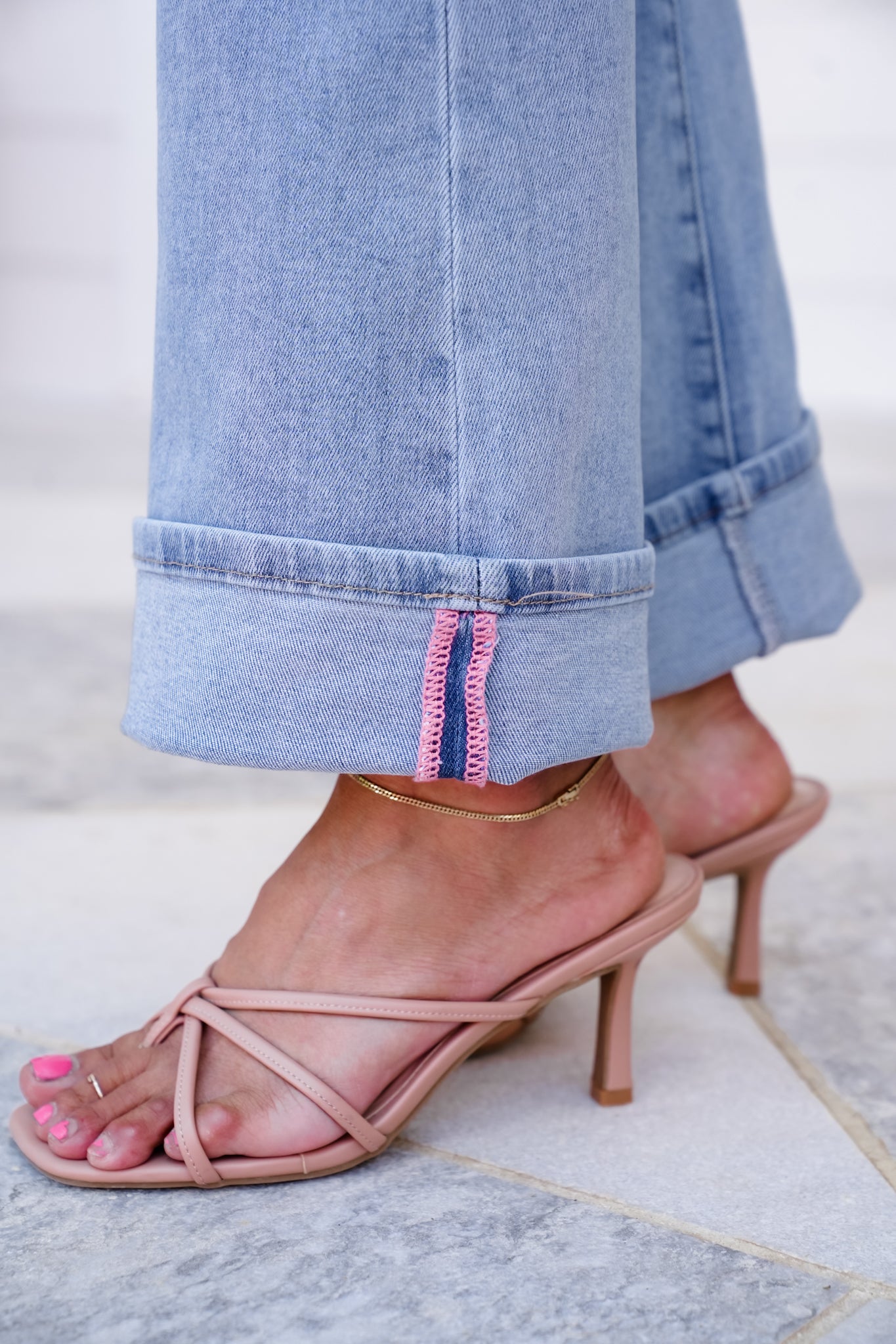 Saige High Rise Light Wash Cuffed Kick Flare Jeans