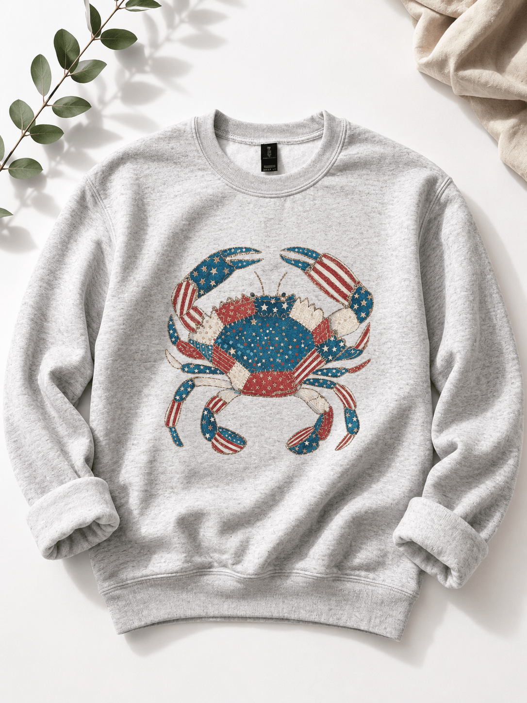 Plus/Reg Long Sleeve "Americana Crab" Graphic Sweatshirt - Freckled Poppy