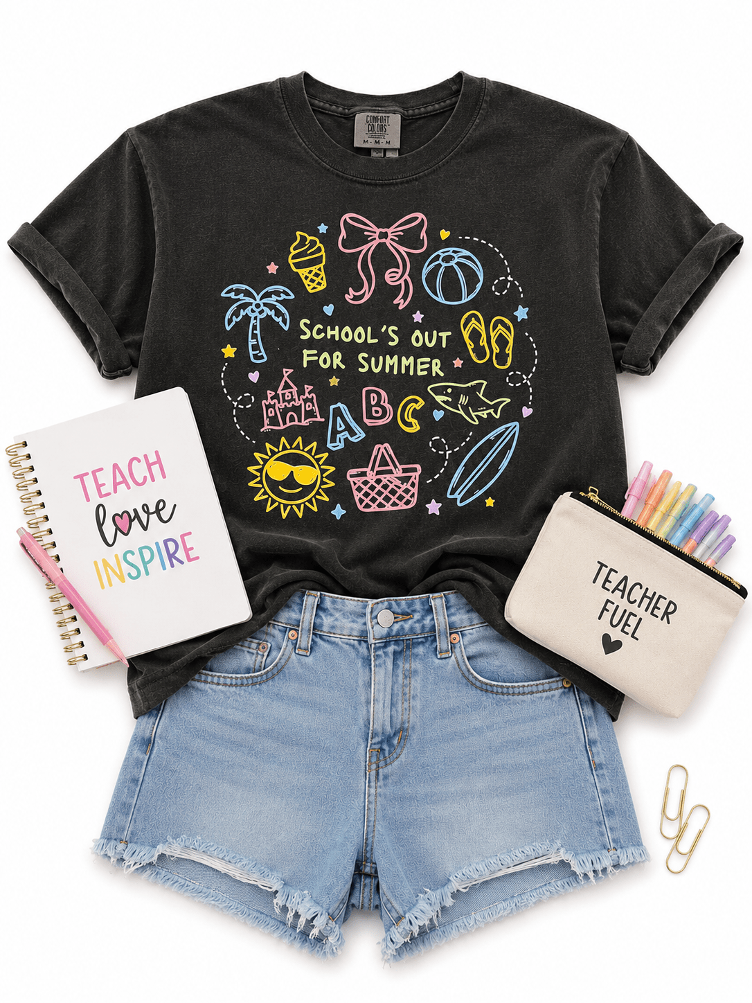 Plus/Reg Short Sleeve "School's Out For Summer" Graphic Tee - Freckled Poppy