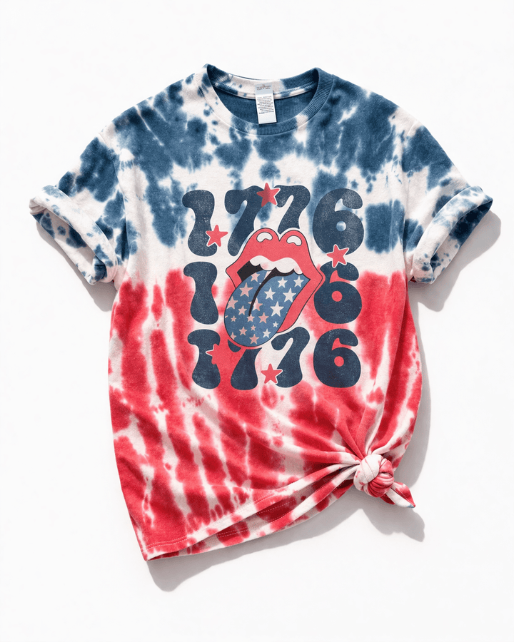 Plus/Reg Short Sleeve Tie Dye "1776" Graphic Tee - Freckled Poppy