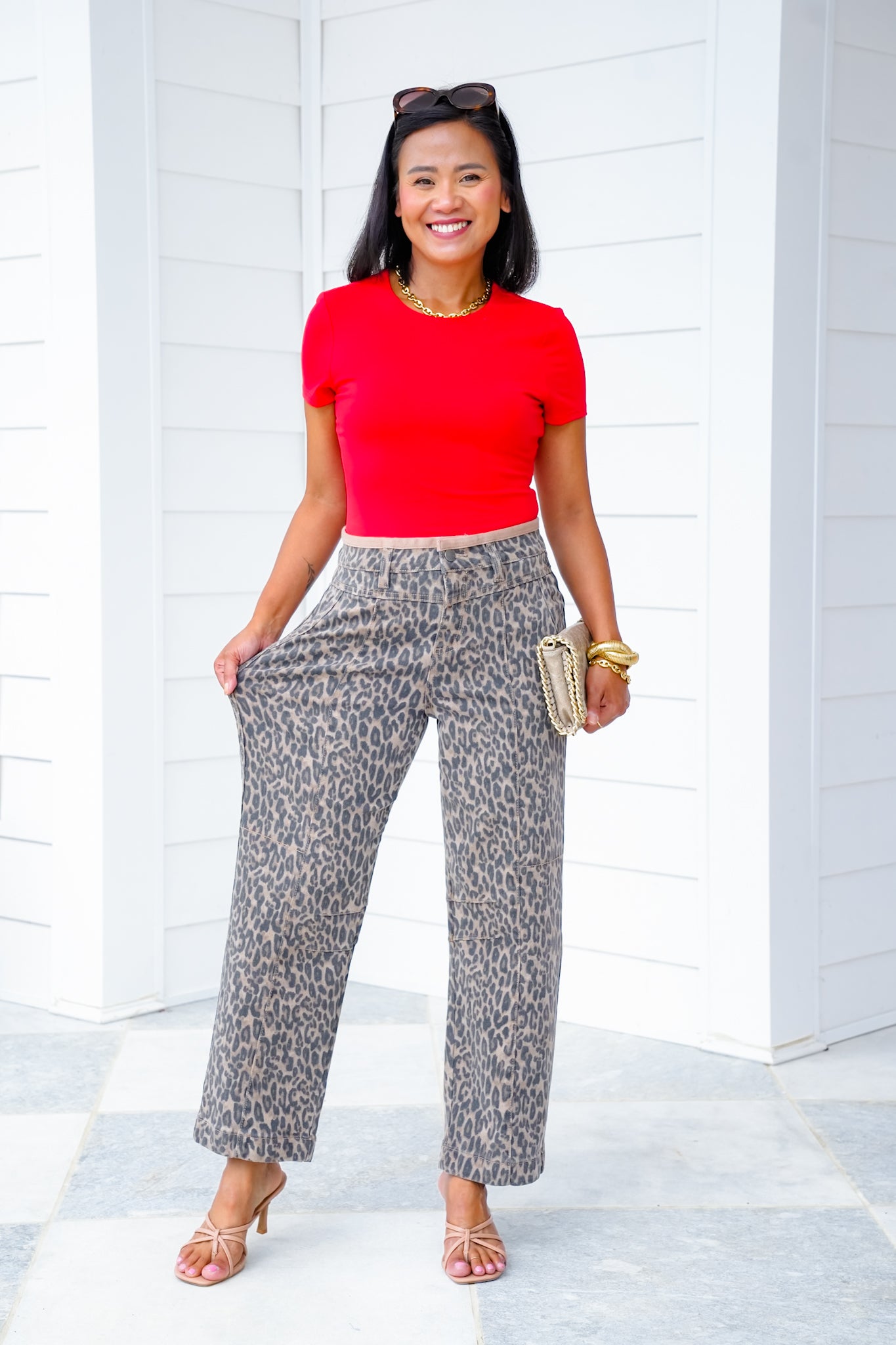 Risen Mid-Rise Cropped Relaxed Leopard Jeans