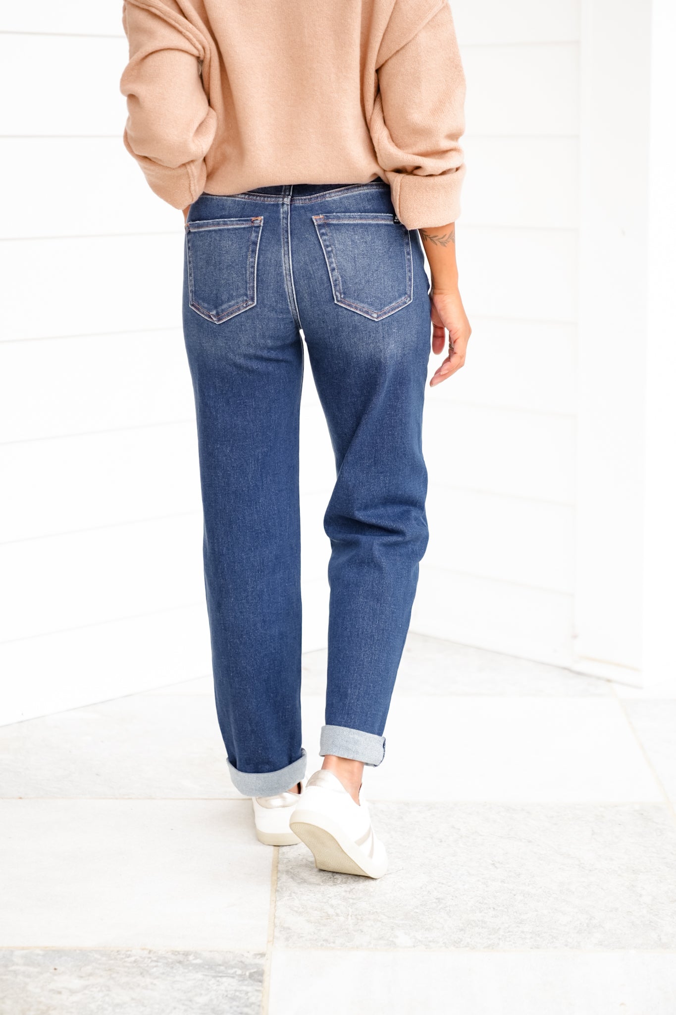 J21 Eleven By Risen Mid Rise Dark Wash Cuffed Boyfriend Jeans