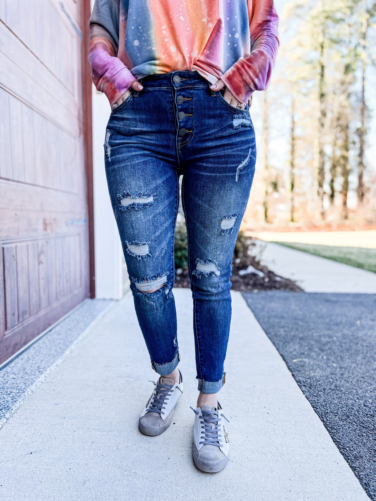 Risen Medium Wash Mid Rise Button Fly Skinny Jeans