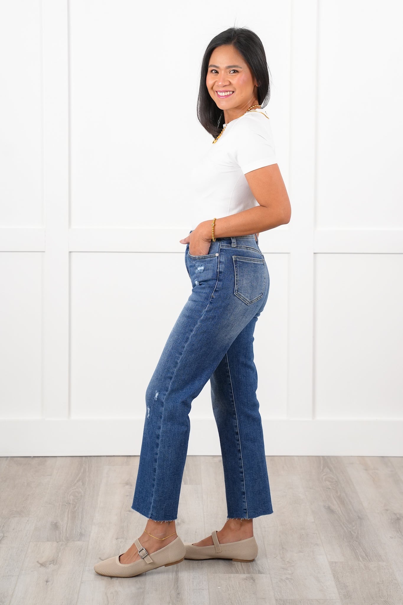 Special A High Rise Dark Wash Tummy Control Dad Jeans