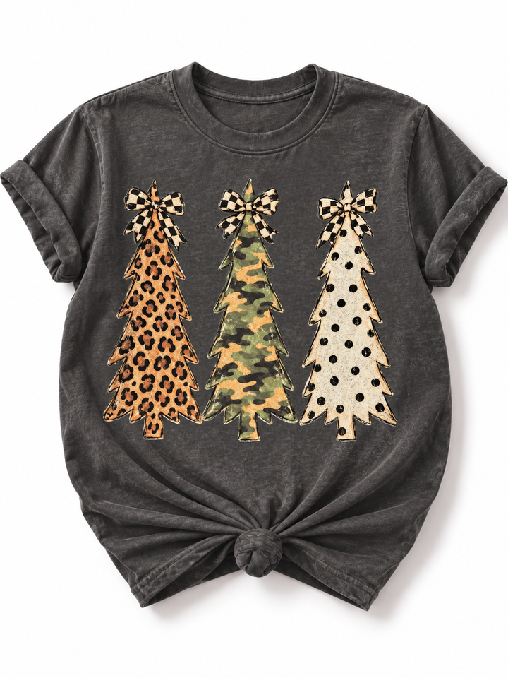 Plus/Reg Short Sleeve Wild Christmas Tree Trio Graphic Tee