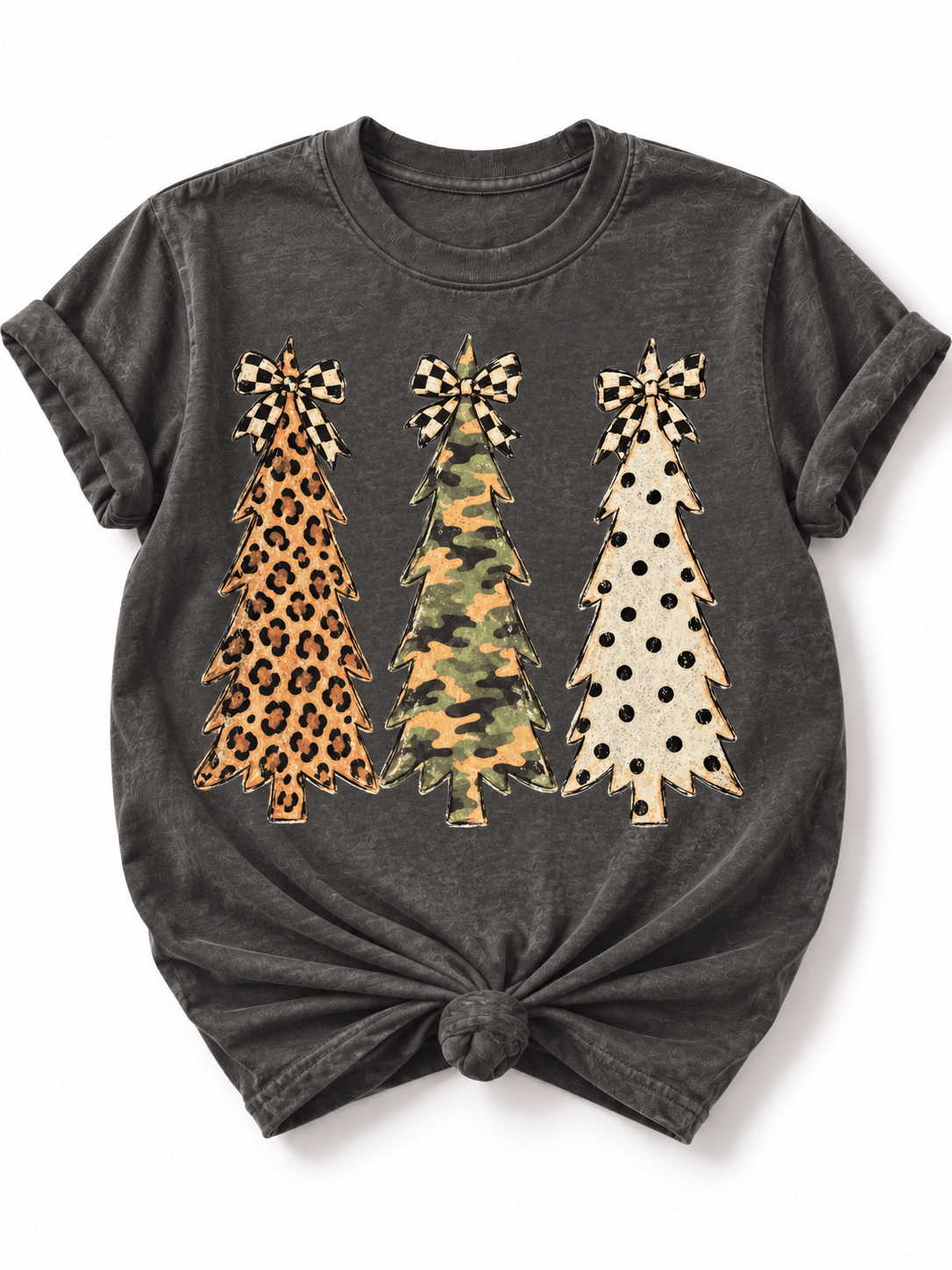Plus/Reg Short Sleeve Wild Christmas Tree Trio Graphic Tee - Freckled Poppy