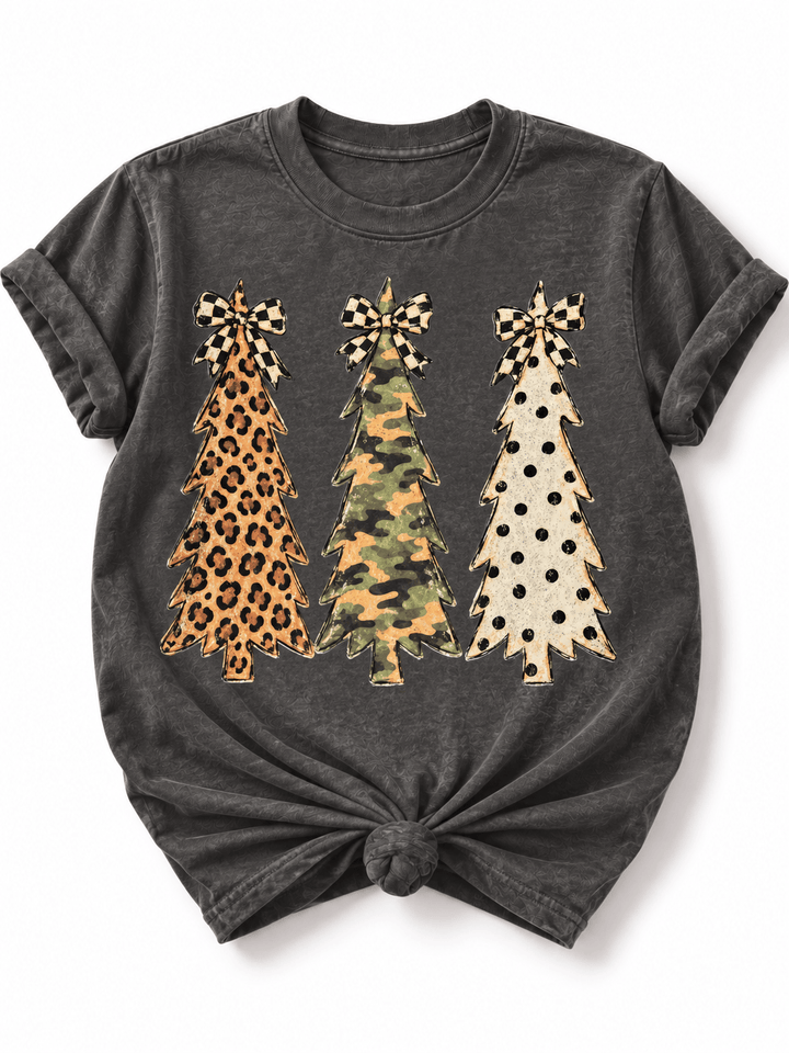 Plus/Reg Short Sleeve Wild Christmas Tree Trio Graphic Tee - Freckled Poppy