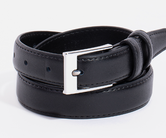 Leather Belt with Polished Silver Rectangular Buckle