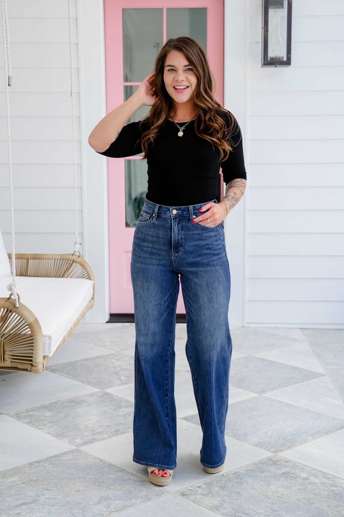 Ribbed Knit 3/4 Sleeve Round Neck top