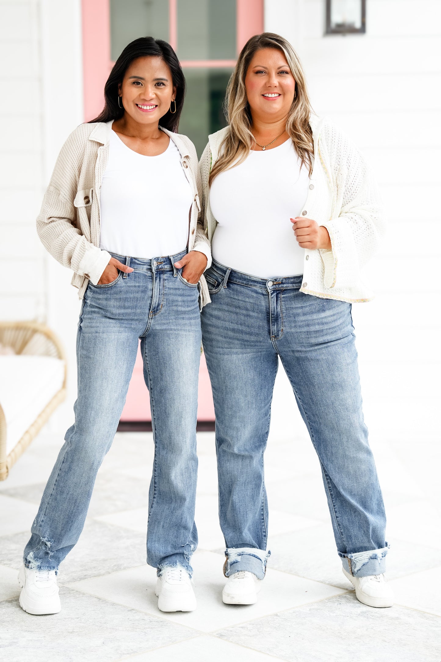 Judy Blue High Rise Medium Wash Distressed Straight Leg Jeans