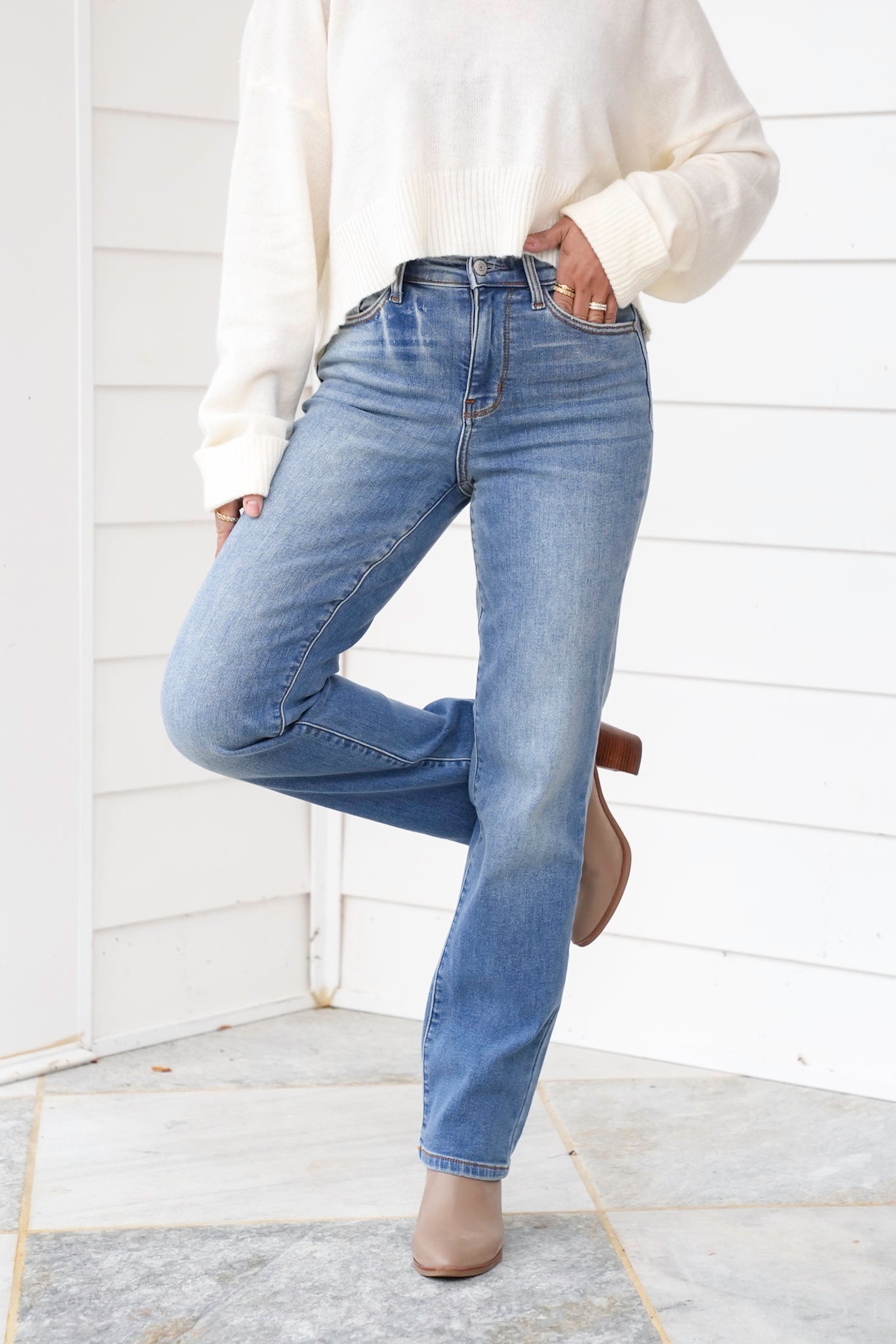 Judy Blue High Rise Medium Vintage Wash Thermal Straight Leg Jeans