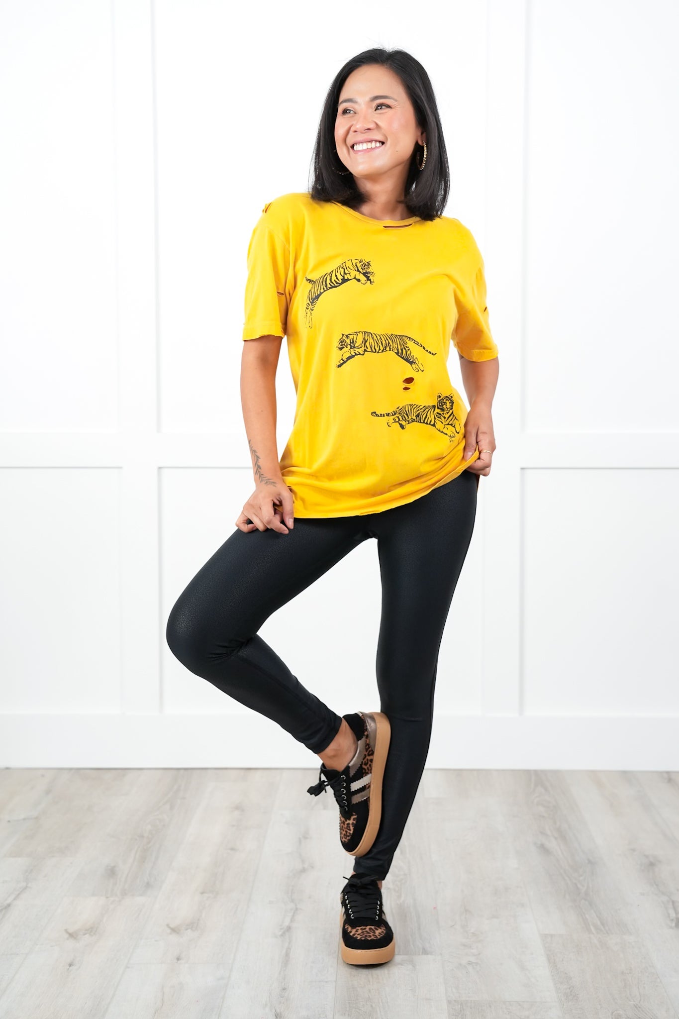 Plus/Reg Short Sleeve Distressed "Jumping Tigers" Graphic Tee