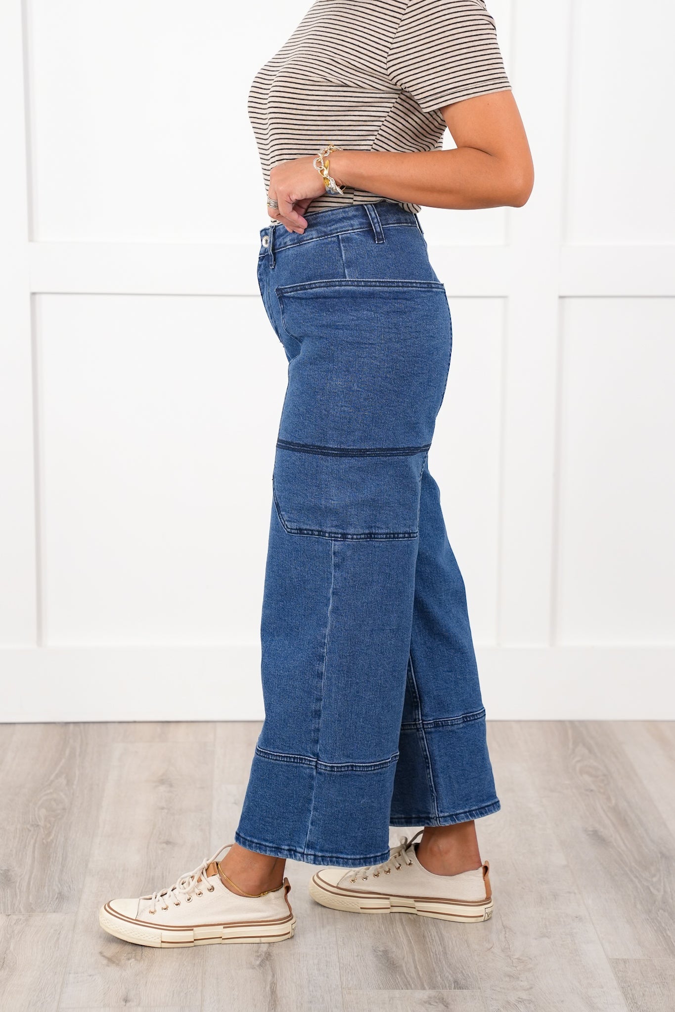 Special A High Rise Dark Wash Cropped Wide Leg Jeans with Extra Large Pockets