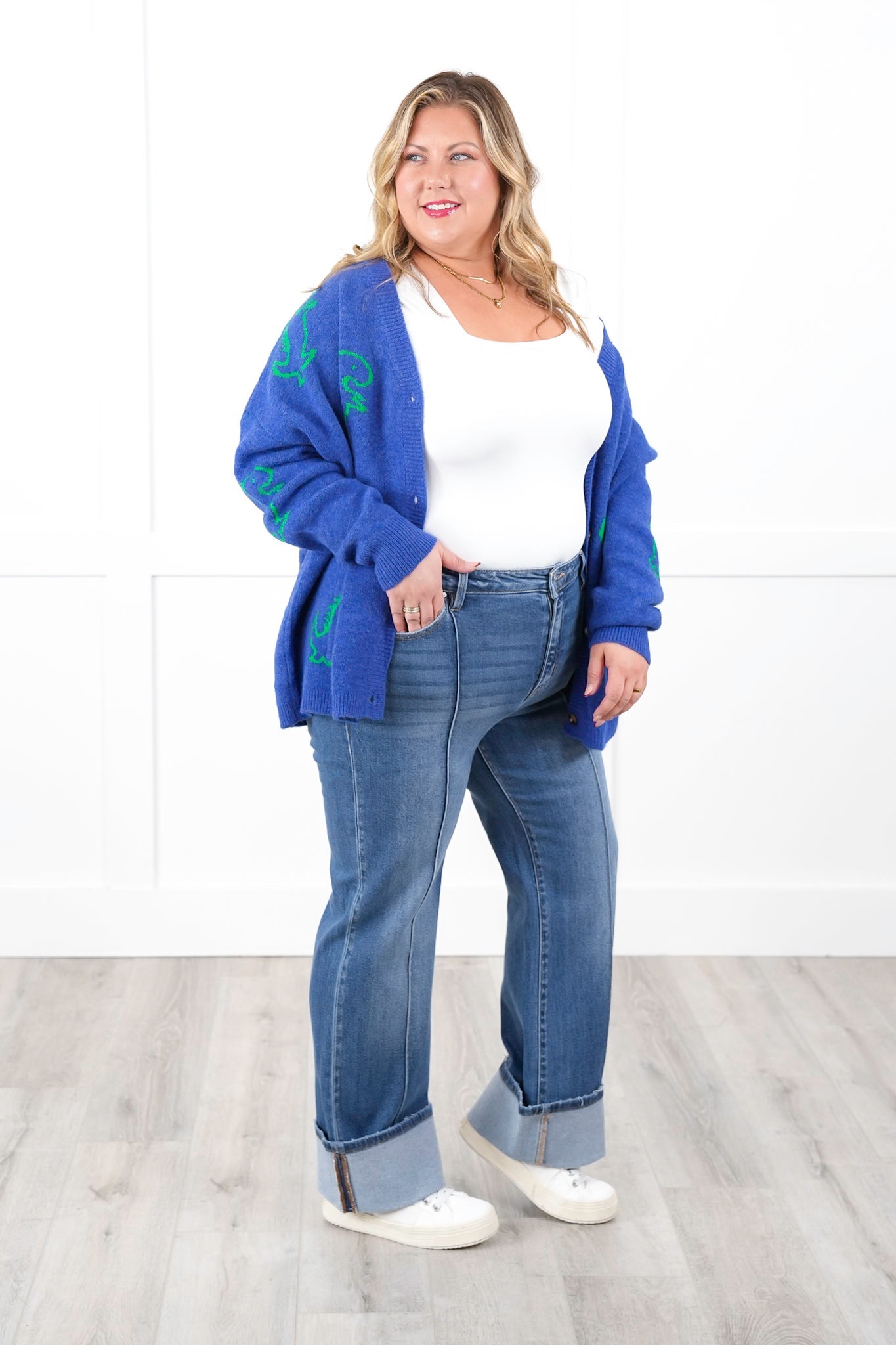 Risen High Rise Medium Wash Wide Leg Straight Cuffed Ankle Jeans