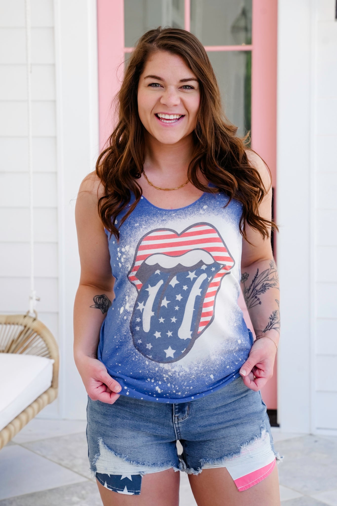 Plus/Reg Sleeveless 4th Of July Tongue Graphic Tank Top