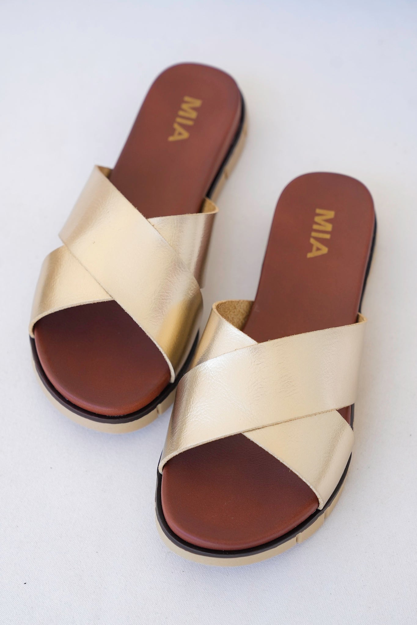 MIA Gold Cross Strap Platform Sandal
