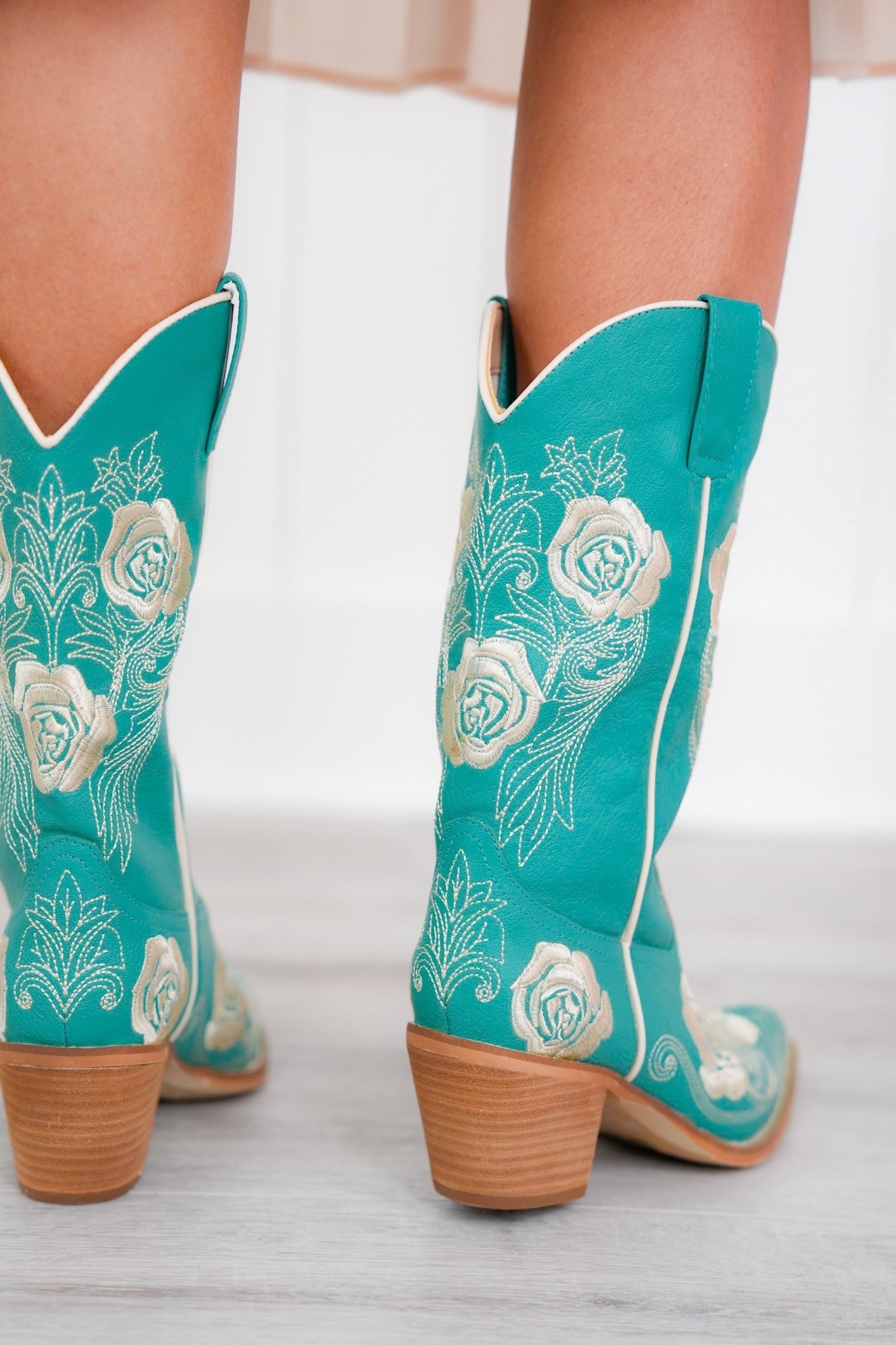Floral Stitched Western Style Boots